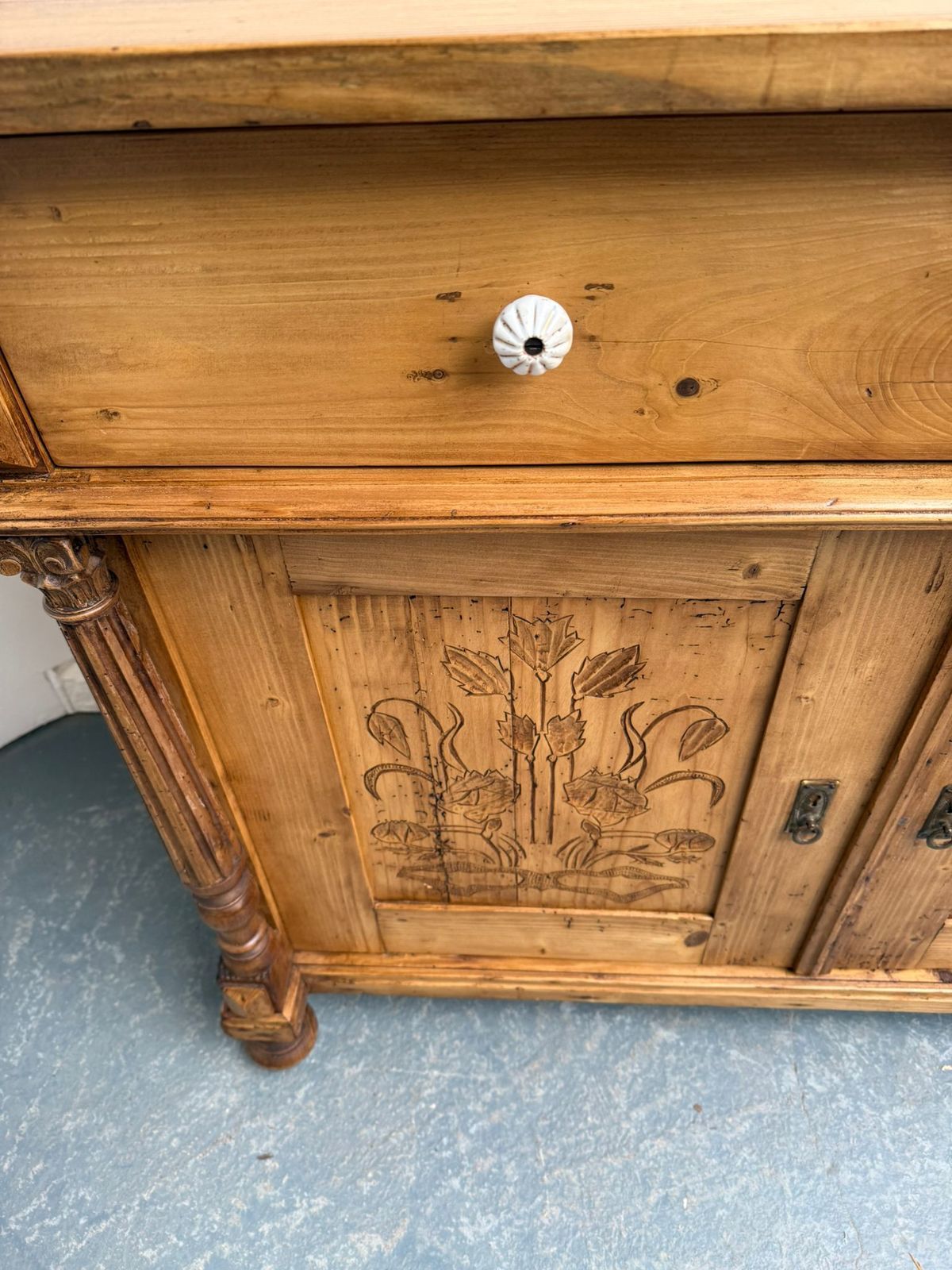 A Beautifully Carved Genuine Hungarian Floral Victorian Kitchen Dresser Base photo buy