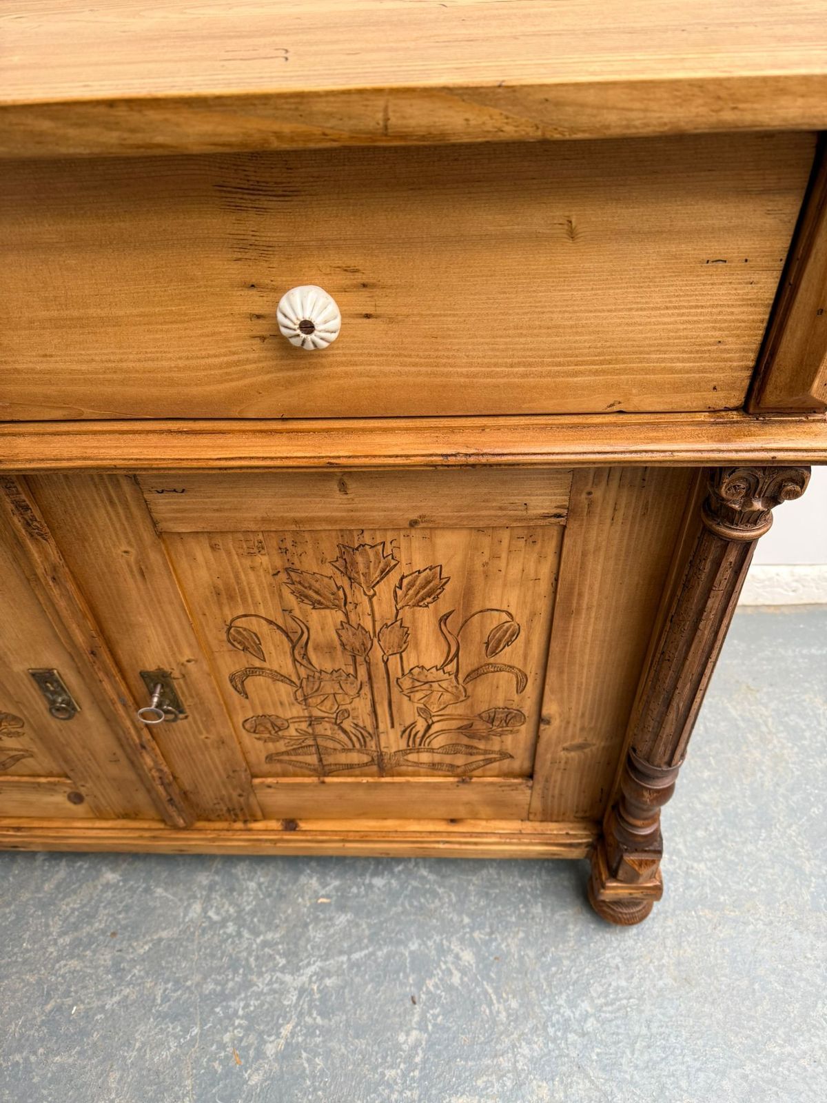 Furniture A Beautifully Carved Genuine Hungarian Floral Victorian Kitchen Dresser Base photo