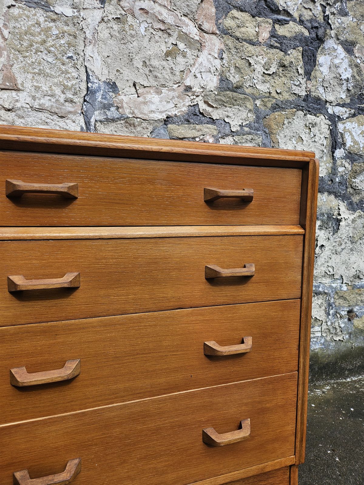 G Plan Oak Chest Of Drawers: Mid Century Modern Brandon Range Four Drawer Tallboy photo furniture