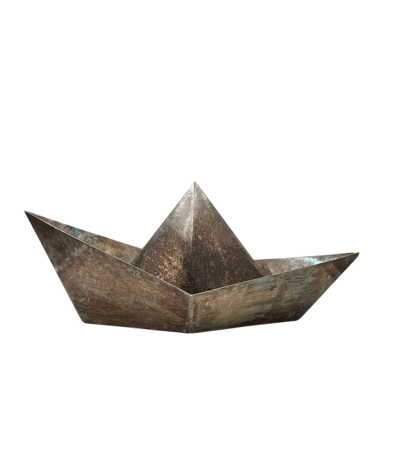 Modern Silver Plated Paper Boat Sculpture, Paola C. By Aldo Cibic Italy 1980s photo 1600.0