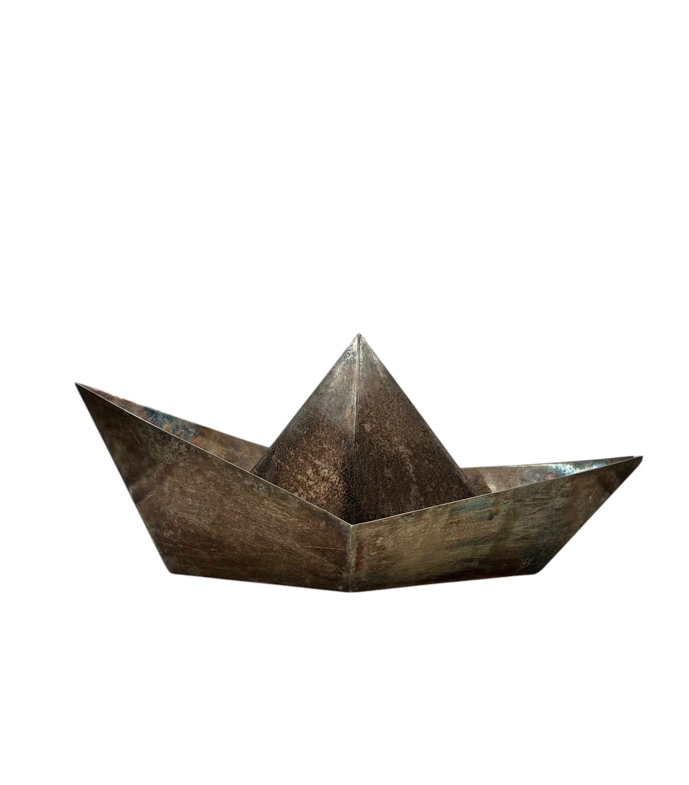 Modern Silver Plated Paper Boat Sculpture, Paola C. By Aldo Cibic Italy 1980s photo vinterior