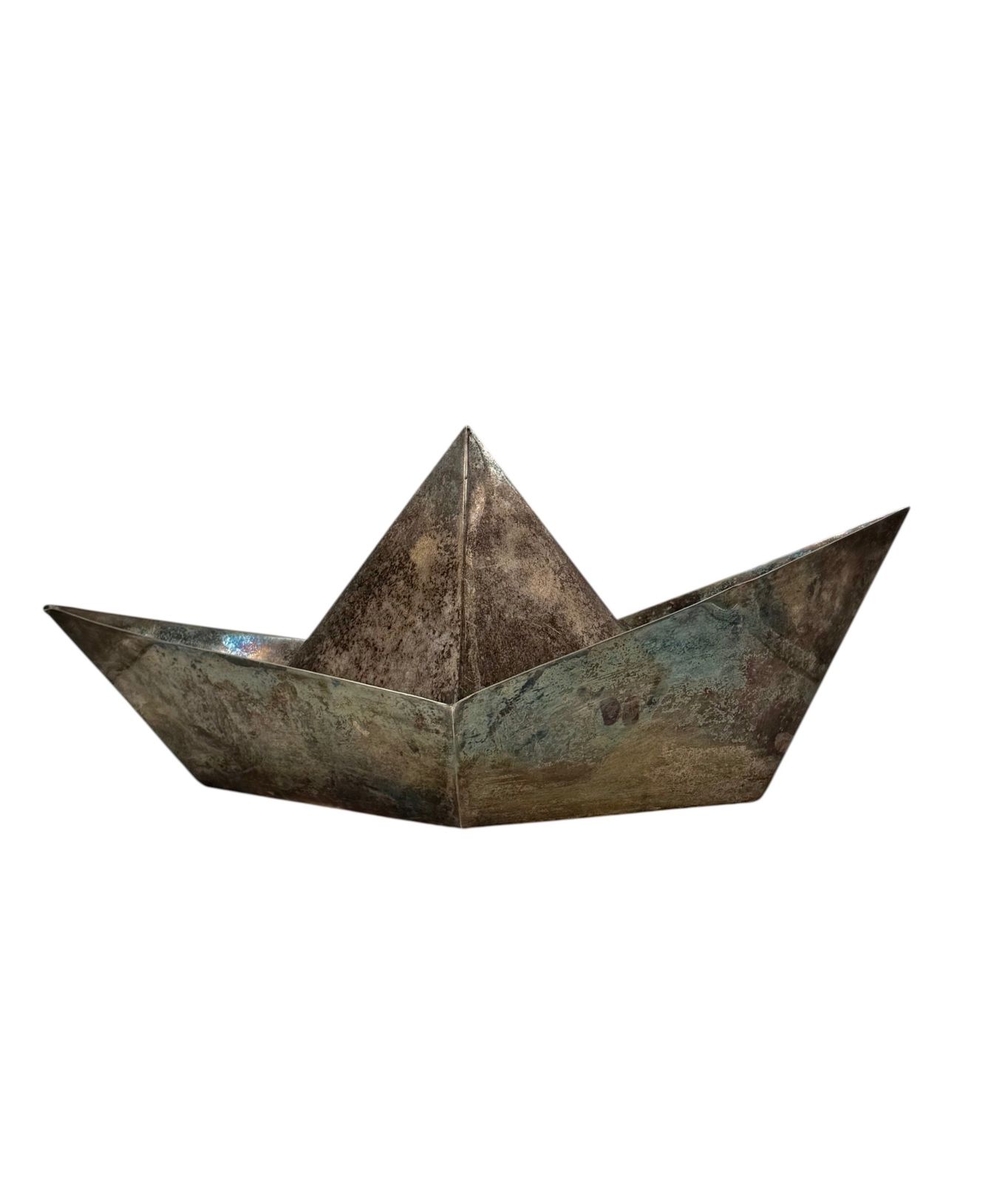 Art Modern Silver Plated Paper Boat Sculpture, Paola C. By Aldo Cibic Italy 1980s photo