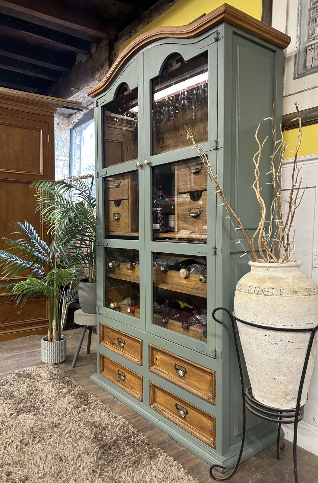 Rustic Glazed Drinks Cabinet/ Butler’s Pantry With  Wine Bins, Rack And Drawers. photo 895.0