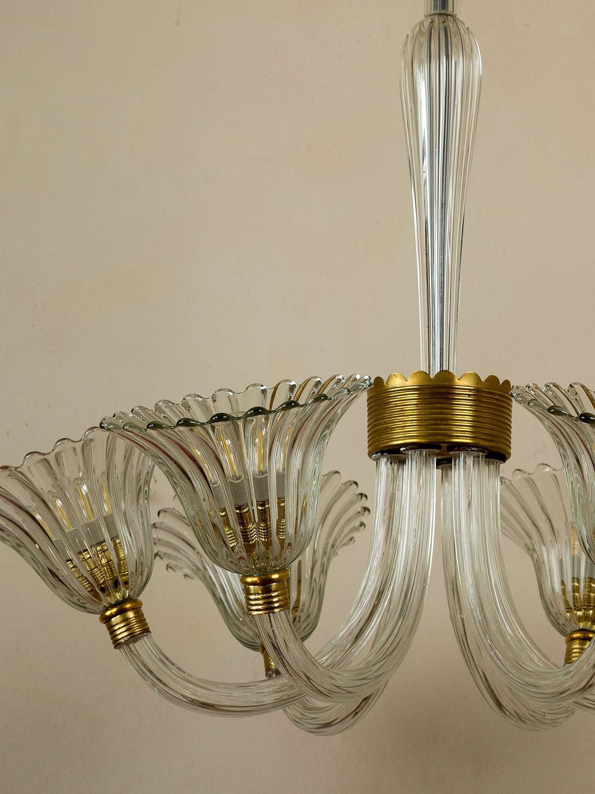 Vintage Murano Glass Chandelier, Italy 1940s, 6 Lights, Blown Glass Floral Design photo 2730.0