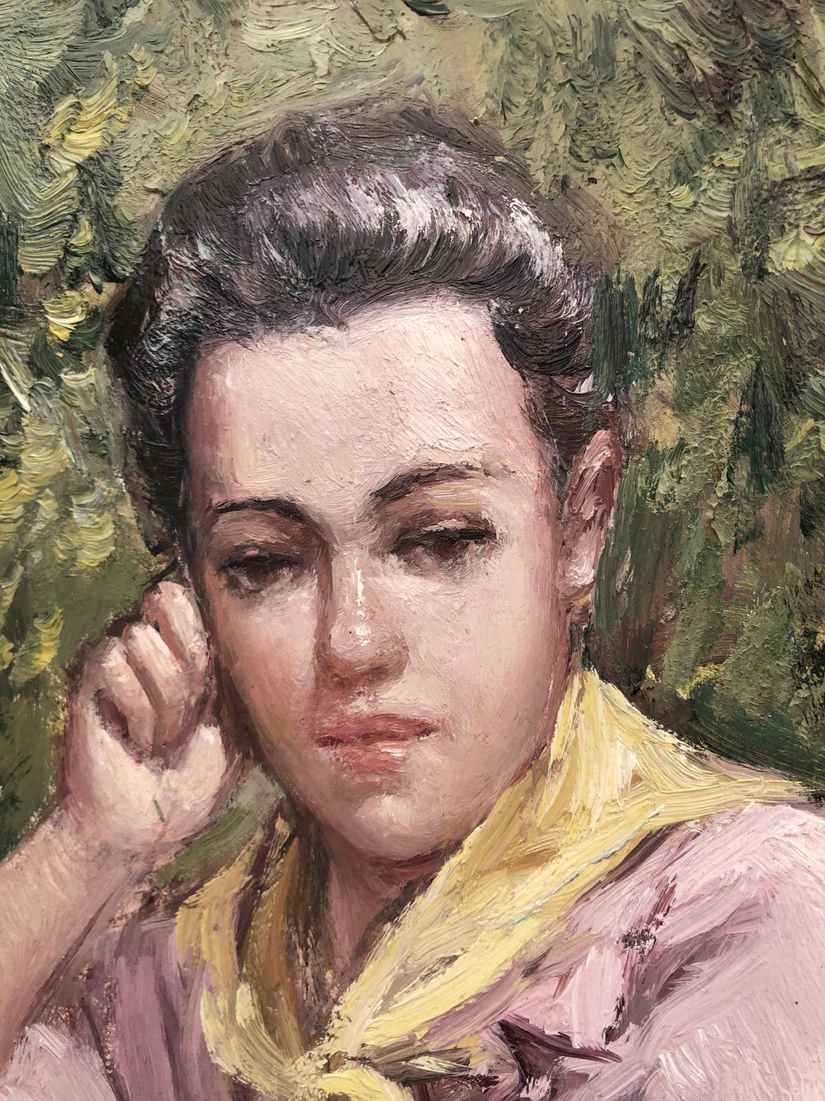 Juan Soler  Woman In Mediterranean Garden Spanish Figurative Impressionist Oil Painting Female Portrait 1980s photo Art