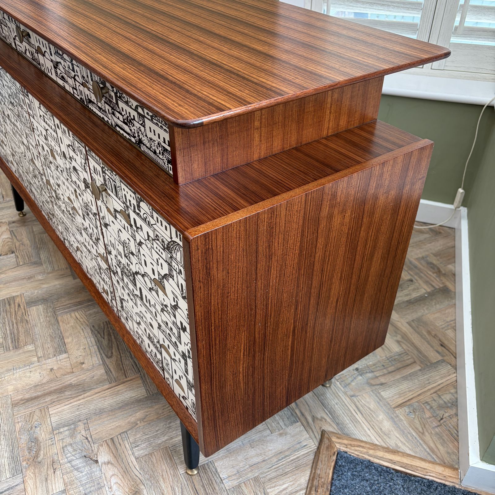 G Plan 'Floating Drawer' Sideboard With Fornasetti Fascia. Restored. Beautiful. photo for sale