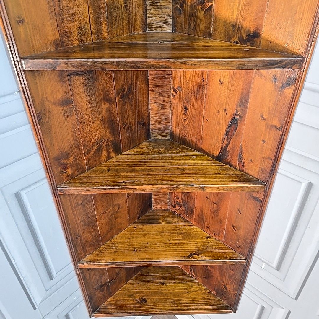 photo for sale Rustic Pine Corner Shelf Unit / Vintage Wall Shelving Shelves Solid Wooden Pine