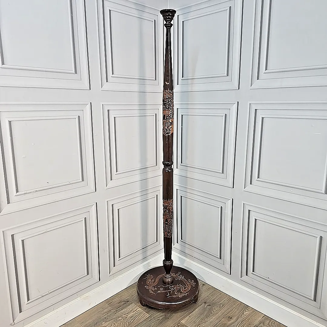 Vintage Carved Standard Lamp Wooden Oriental Floor Light Chinese For Rewiring