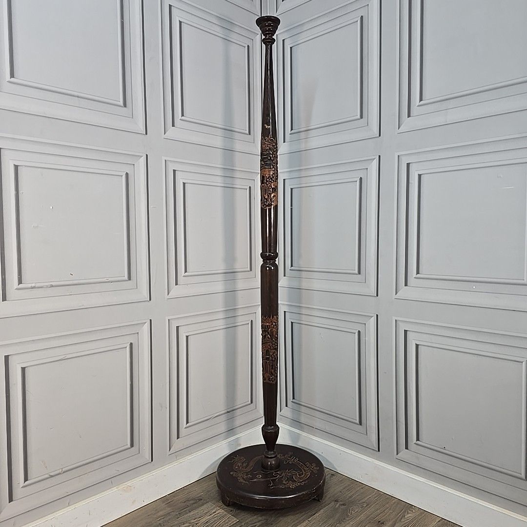 Vintage Carved Standard Lamp Wooden Oriental Floor Light Chinese For Rewiring photo furniture