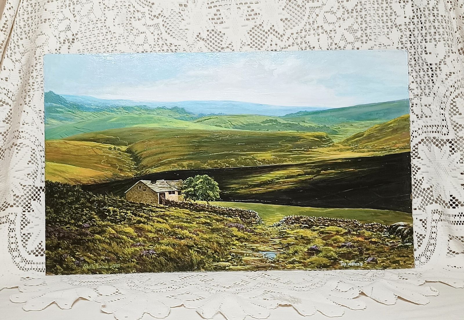 Original Oil Painting Top Withers Wuthering Heights Yorkshire Moors Landscape Unframed Signed Sheila Turner. photo Art