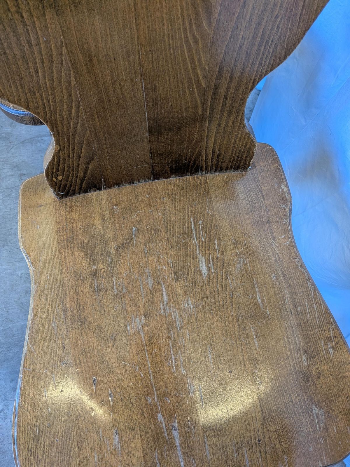 photo buy Vintage Tyrolean Heart Cutout Wooden Dining Chairs / Darker Brown Wood (8 In Stock)
