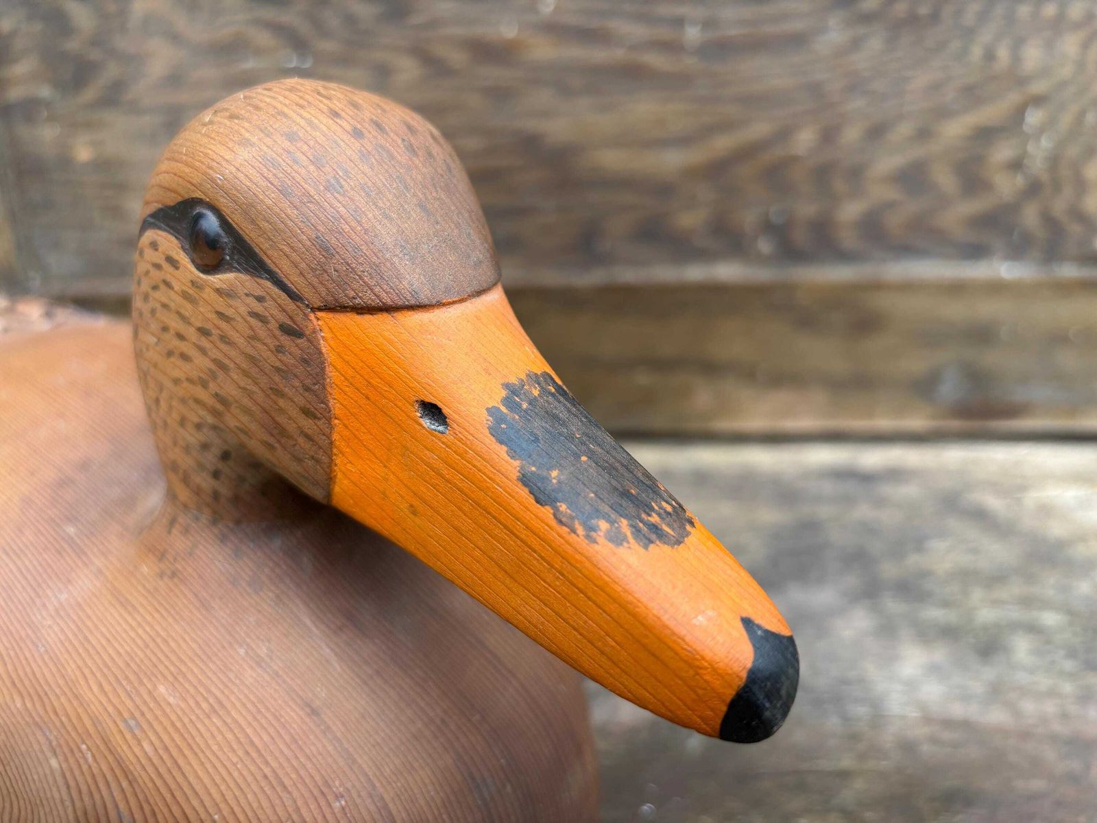Vintage " Den Bannister Wooden Hand Painted Decoy Duck With Glass Eyes Mallard Duck photo vinterior