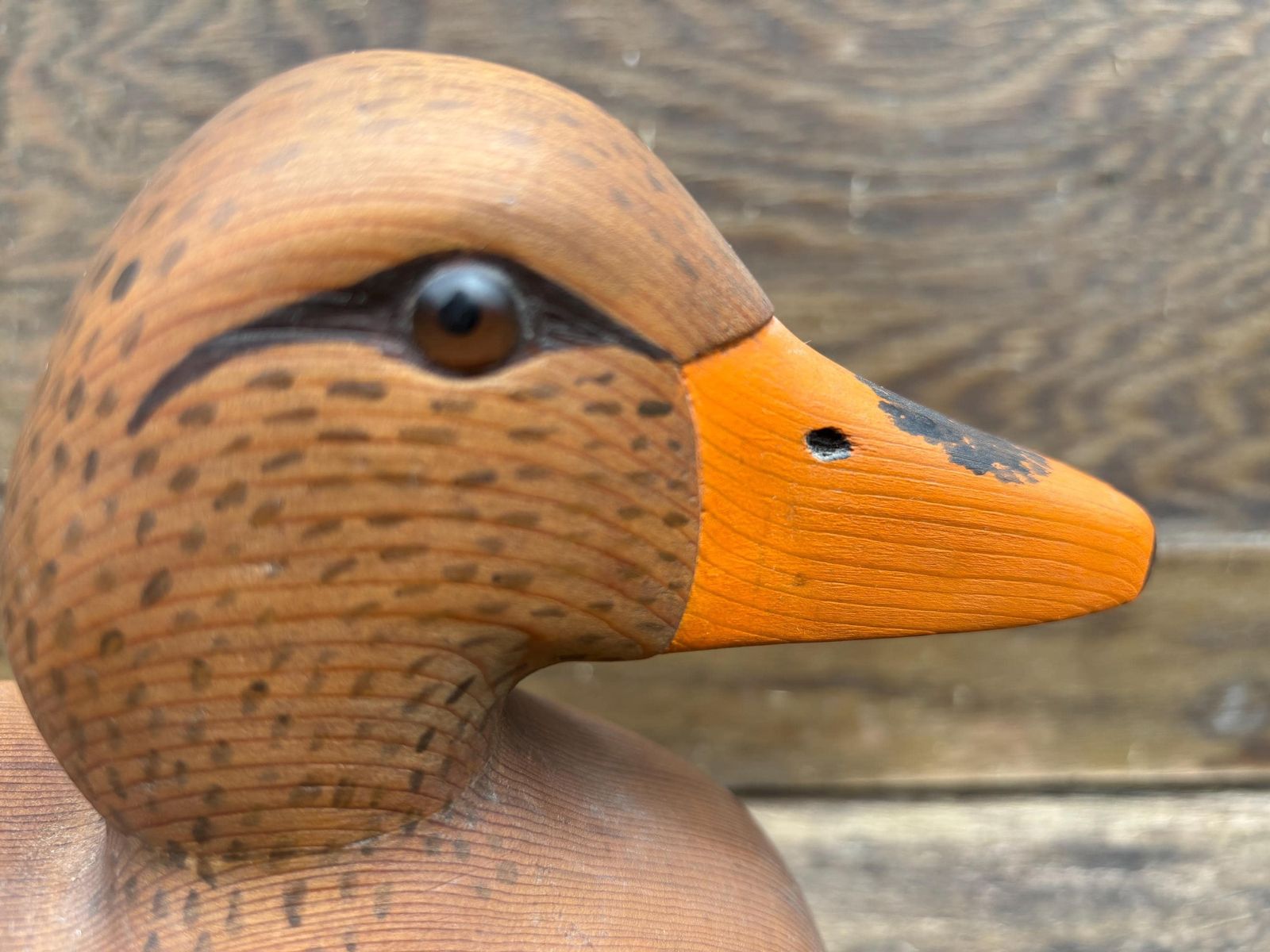 Vintage " Den Bannister Wooden Hand Painted Decoy Duck With Glass Eyes Mallard Duck photo buy