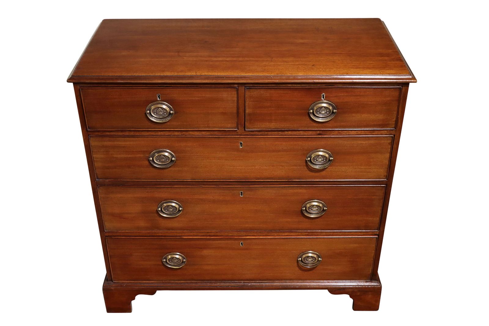 Georgian Mahogany Chest Of Drawers With Oval Brass Handles, Oak Lined, C.1800 photo for sale