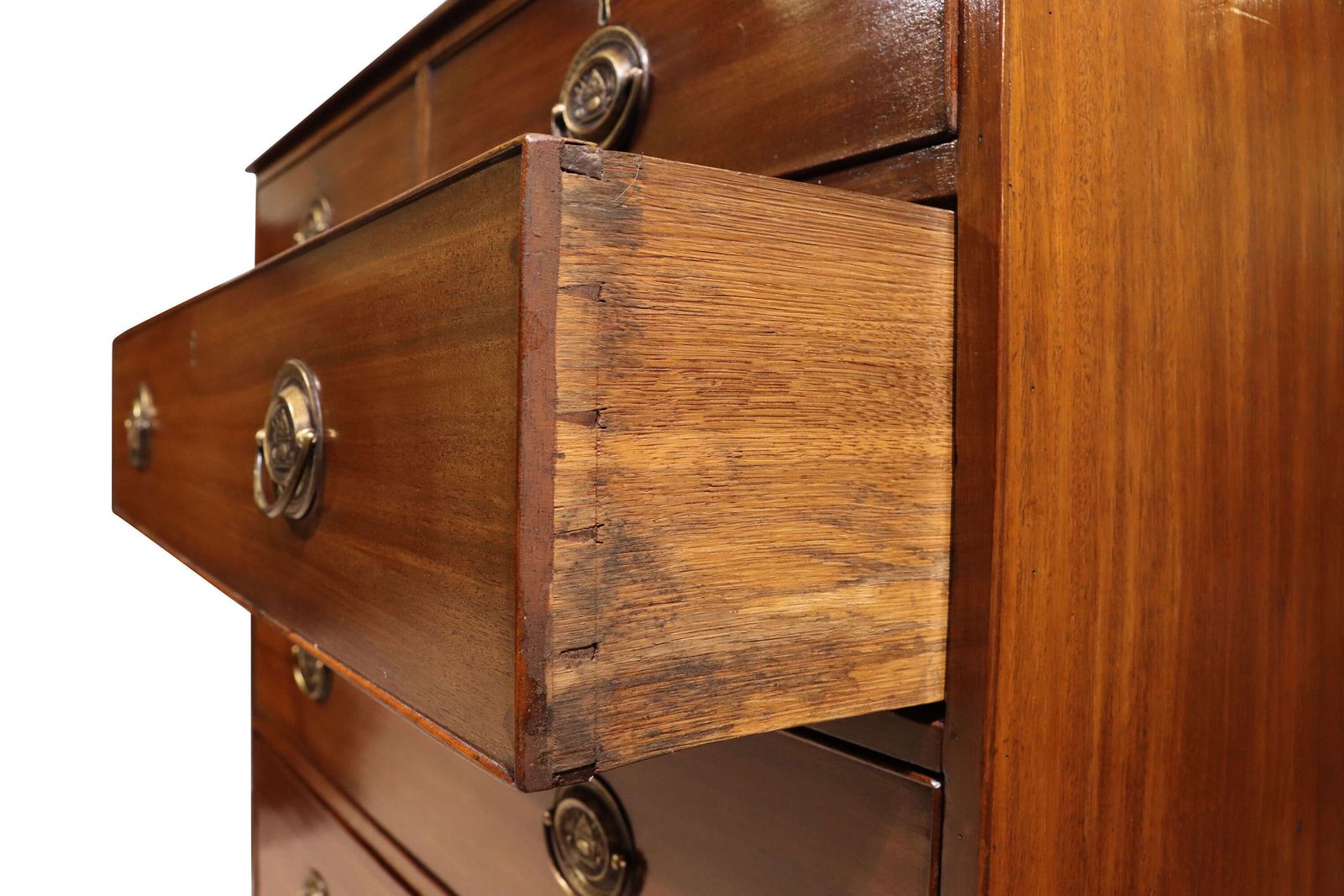 Georgian Mahogany Chest Of Drawers With Oval Brass Handles, Oak Lined, C.1800 photo 903.0