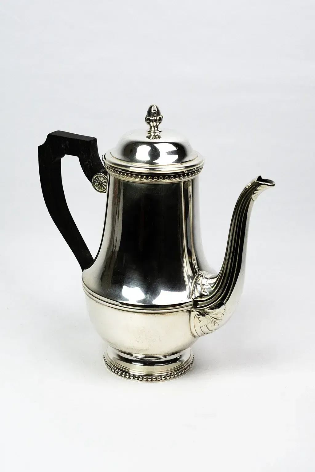 Ercuis Silver Plated Metal Coffee Pot — Decorated With Pearl Friezes, Ebony Handle photo 180.0