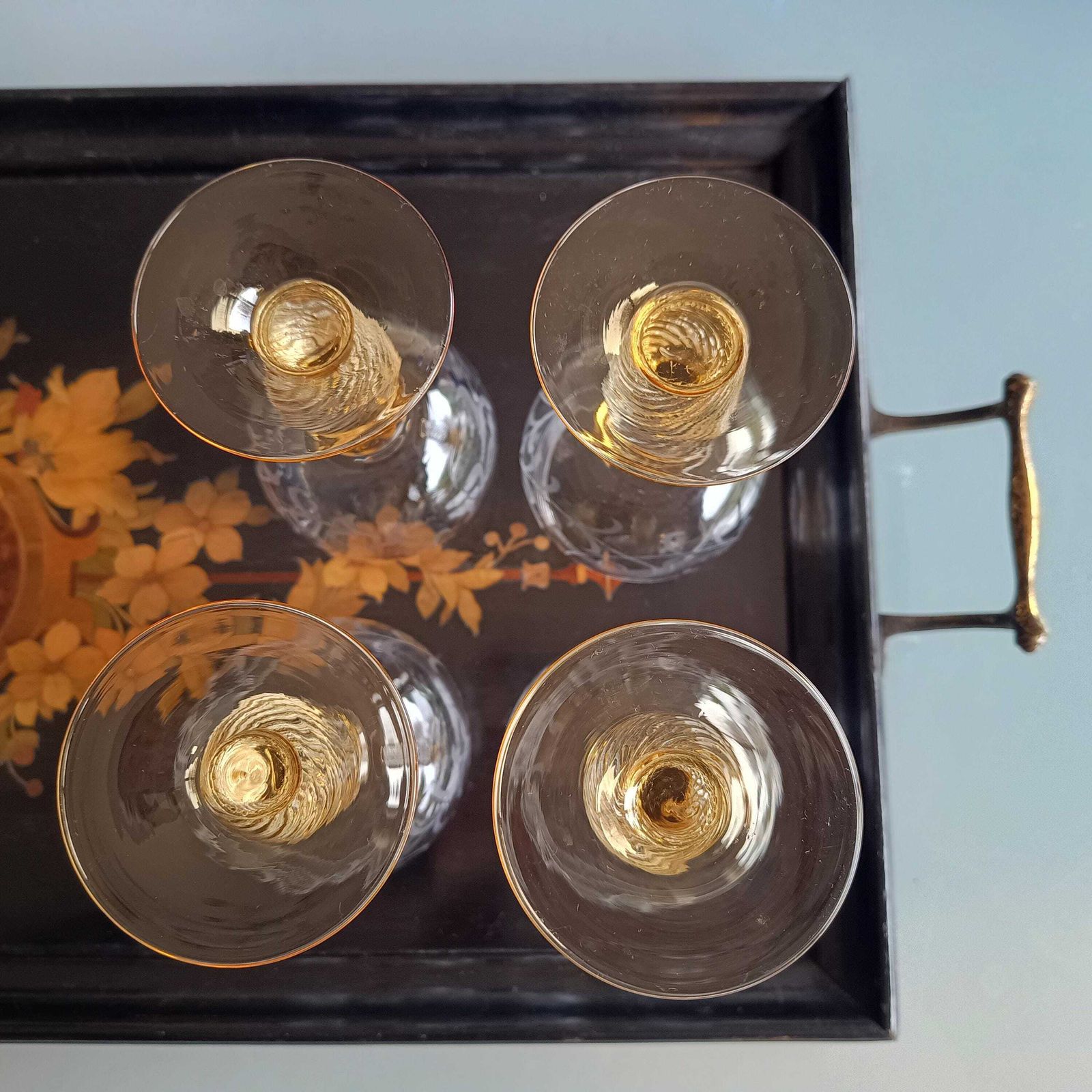 photo vinterior Vintage Hand Made Theresienthal Crystal Roemer Wine Glasses: Twisted Stem, Honey Yellow Decor