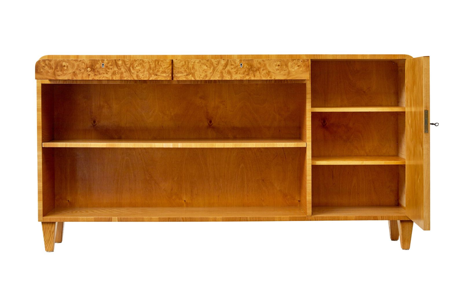 Mid Century Swedish Elm And Burr Sideboard Bookcase photo vintage
