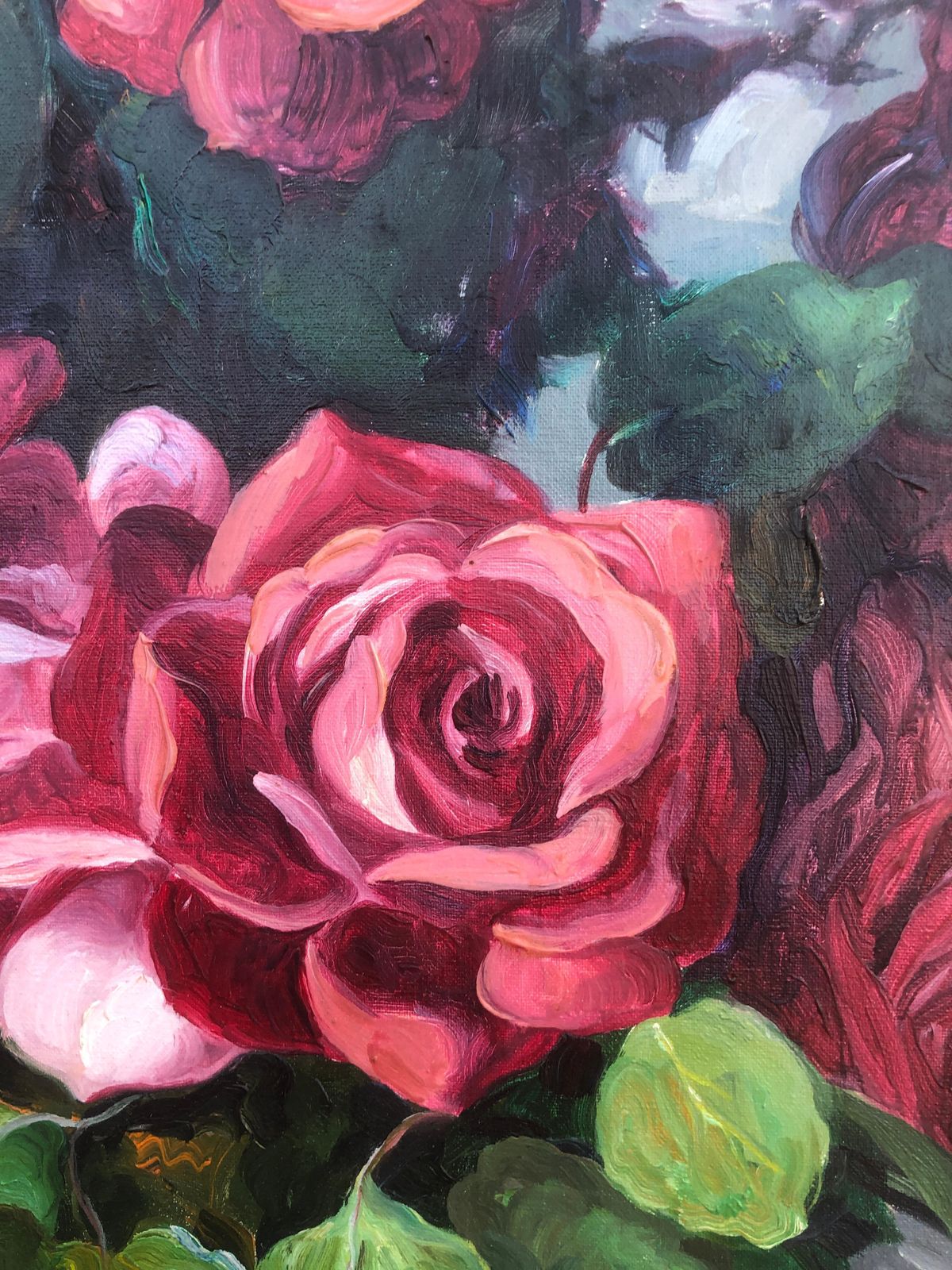 José Miret Aleu – Mid-Century Spaans stilleven met rozen, olieverf, bloemenschilderij, impressionistisch, Mallorca School, jaren 1970 photo Kunst