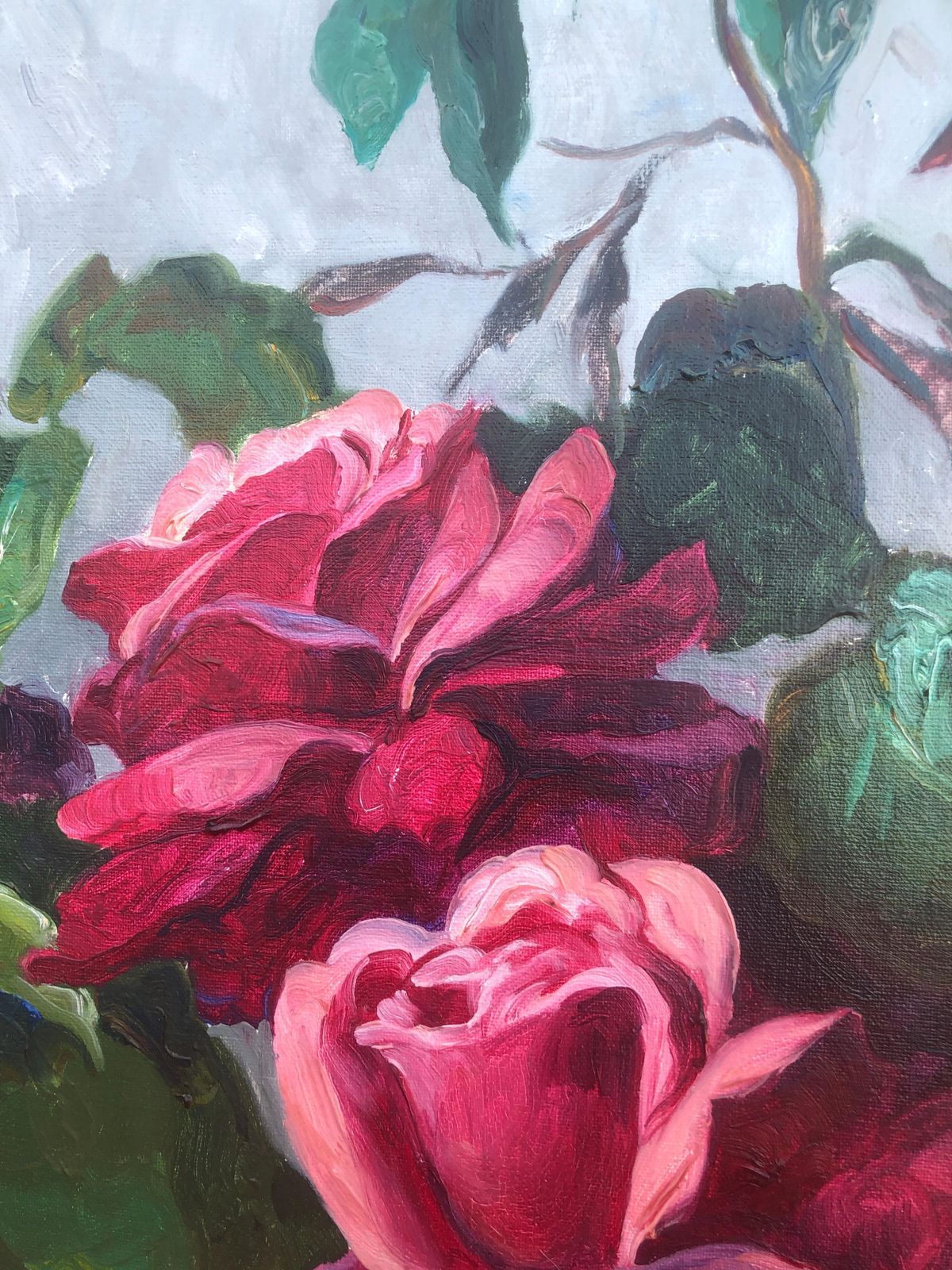 José Miret Aleu – Mid-Century Spaans stilleven met rozen, olieverf, bloemenschilderij, impressionistisch, Mallorca School, jaren 1970 photo 800.0