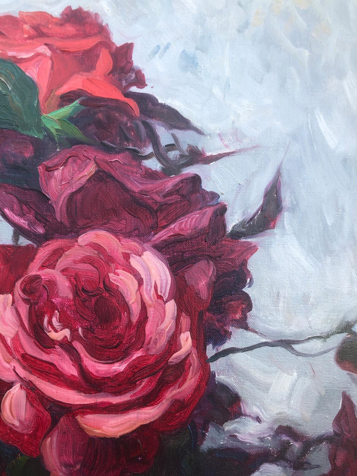 José Miret Aleu – Mid-Century Spaans stilleven met rozen, olieverf, bloemenschilderij, impressionistisch, Mallorca School, jaren 1970 photo vinterior