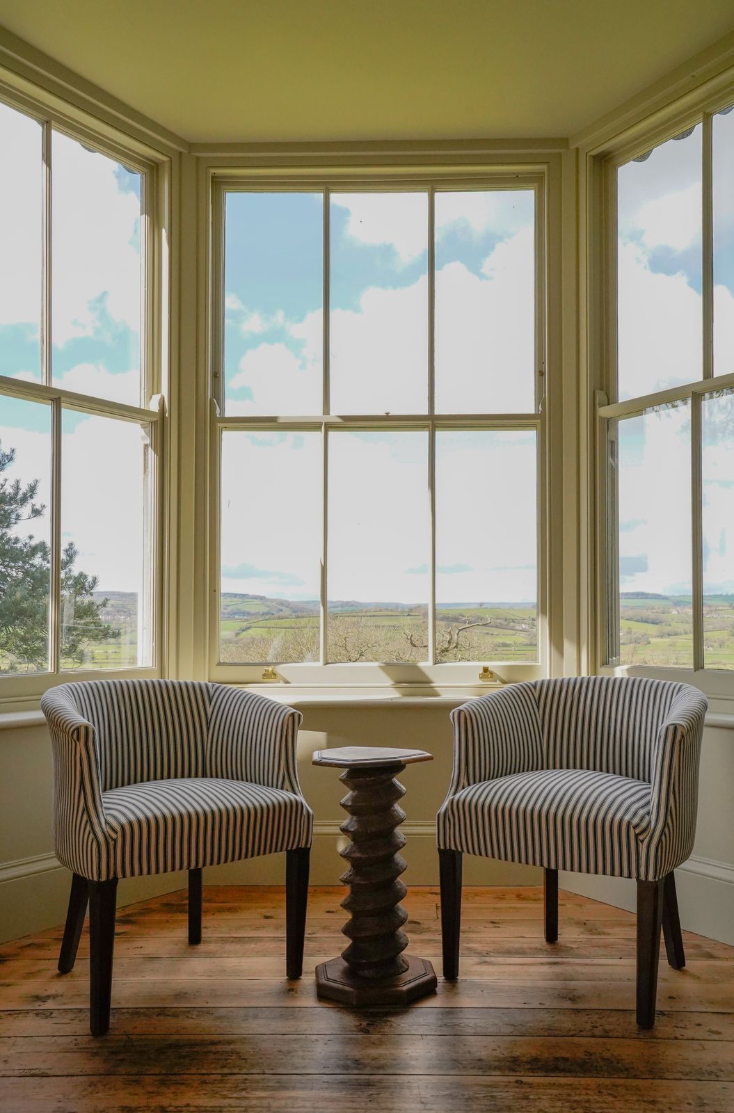 A Pair Of Beautiful Edwardian Tub Chairs Upholstered In Tori Murphy Navy Cotton Ticking Stripe photo vinterior