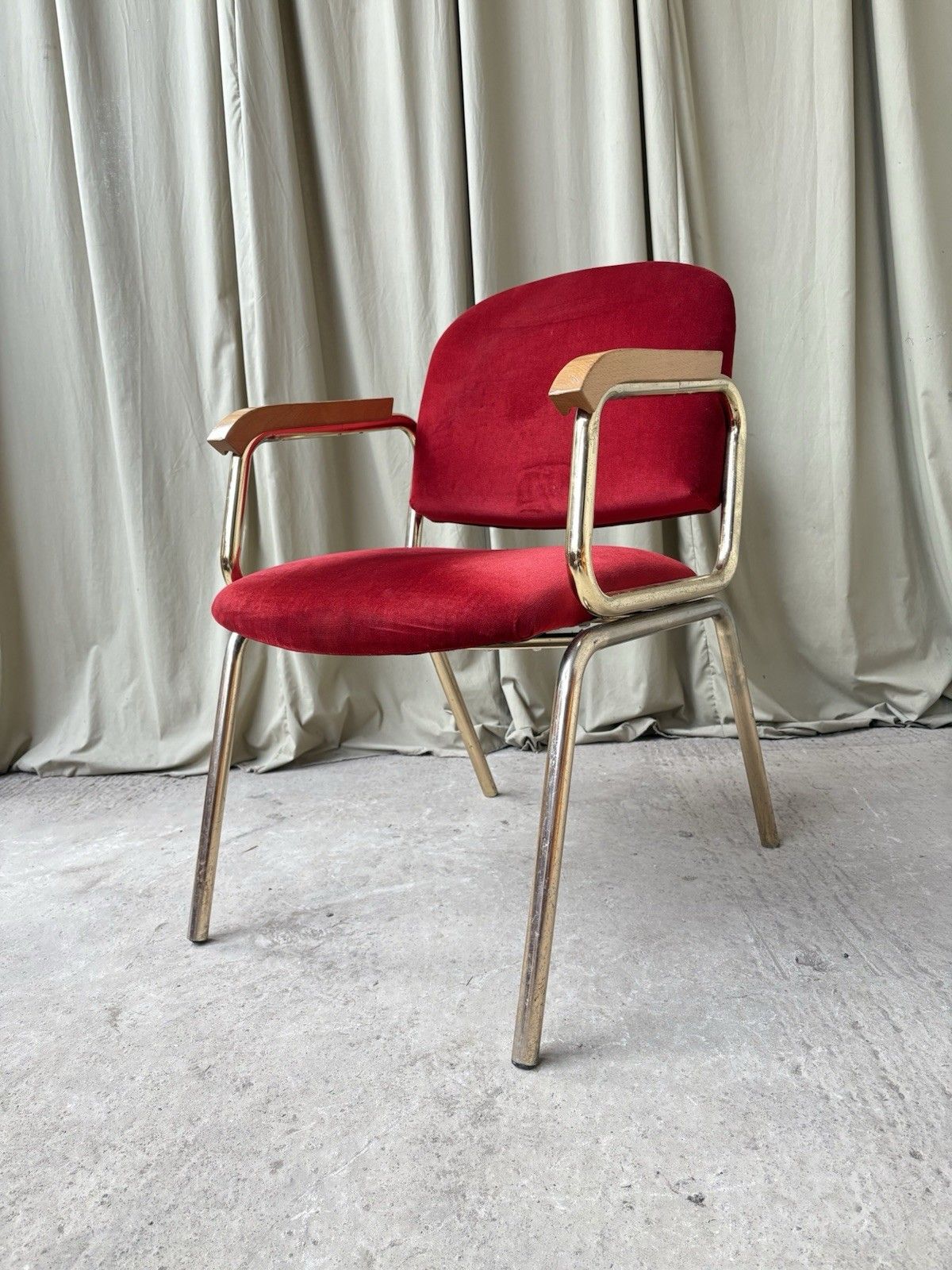 Vtg Late Mid Century Armchair Chrome Desk Chair Lounge Retro Bauhaus Style R1134 photo for sale