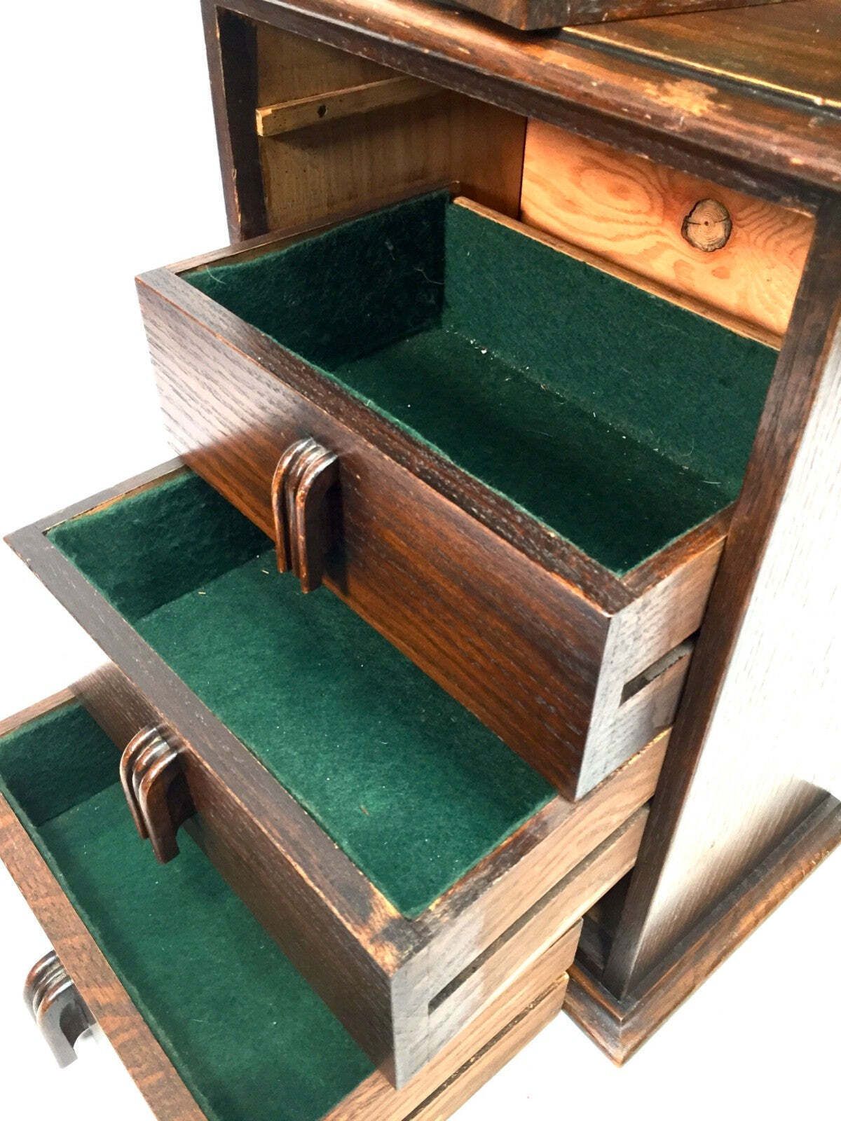 Antique Tabletop Wooden Chest Of Drawers / Filing Storage Box Cabinet C.1950 photo Furniture