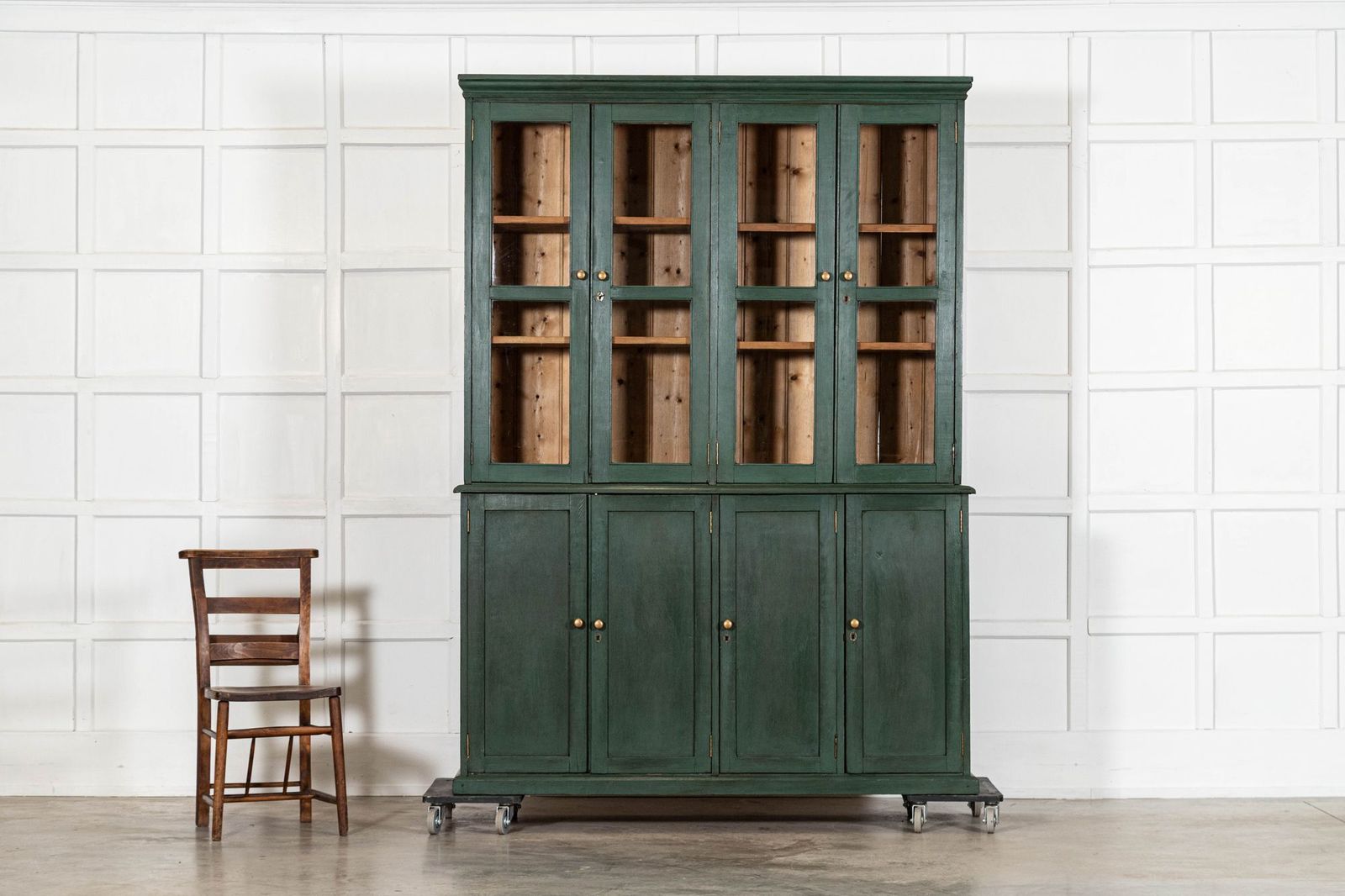 Large 19thc English Painted Pine Glazed Housekeepers Cabinet photo Furniture