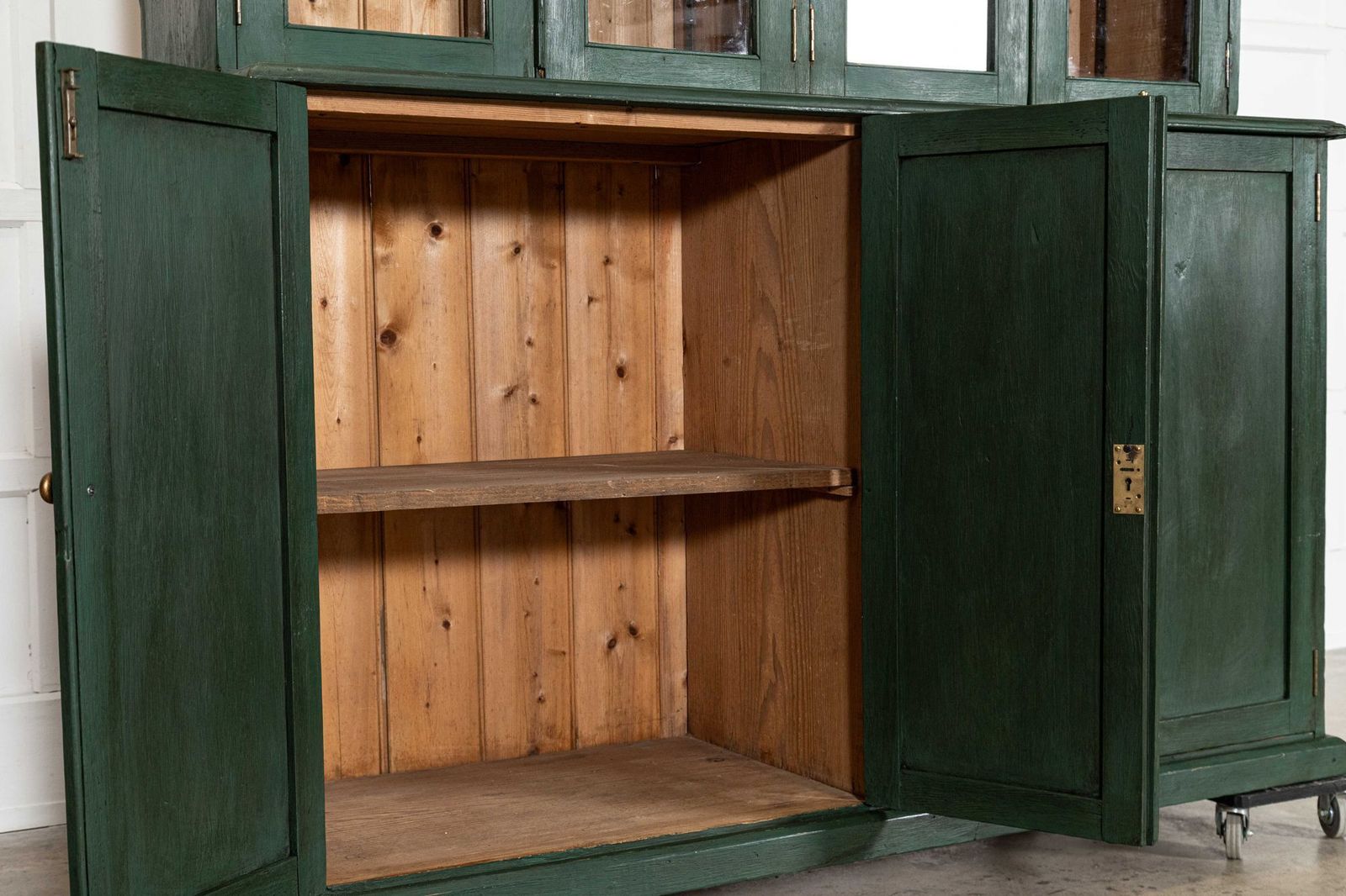 photo buy Large 19thc English Painted Pine Glazed Housekeepers Cabinet