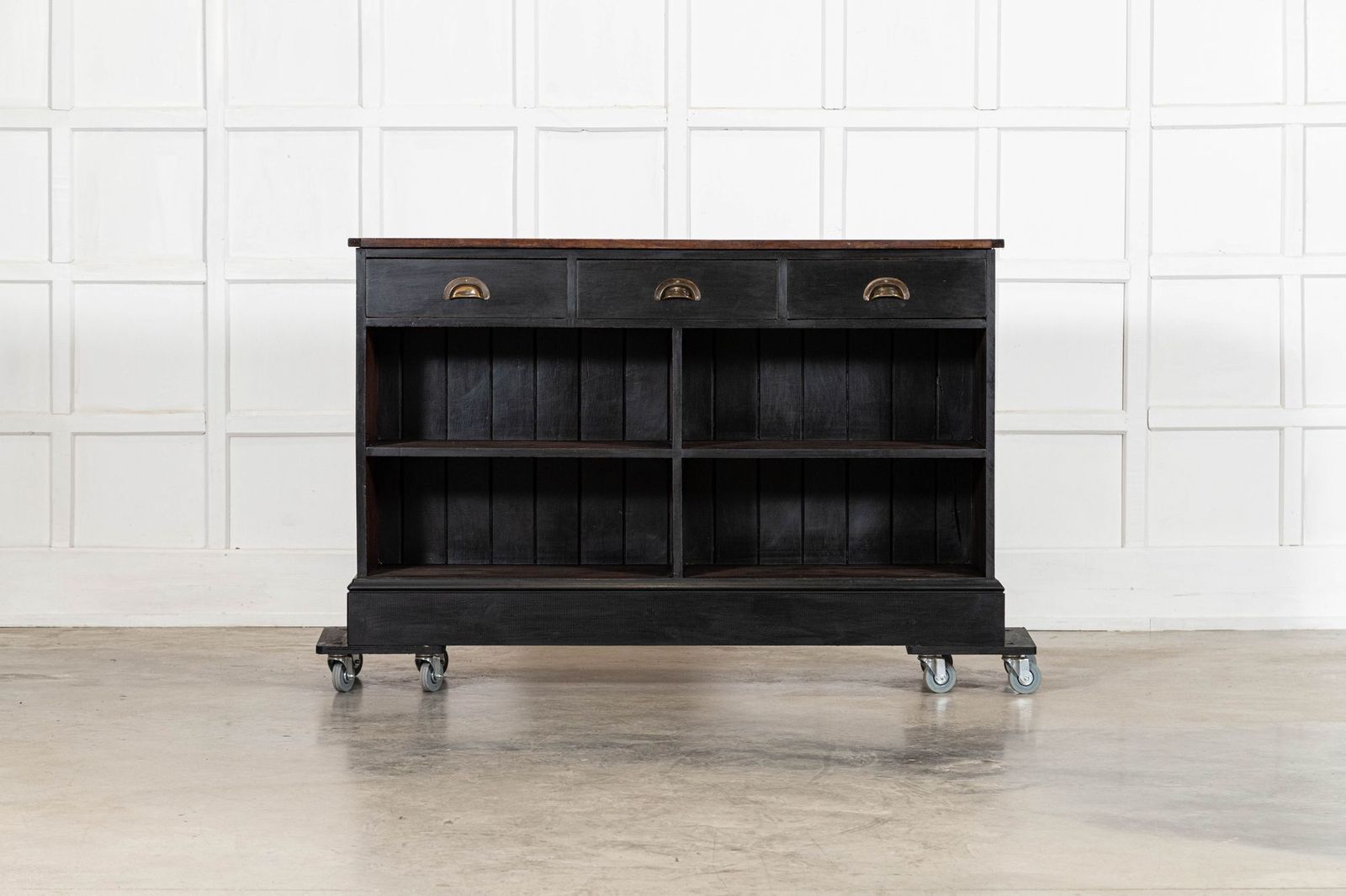 19thc English Ebonised Mahogany & Pine Shop Counter / Island