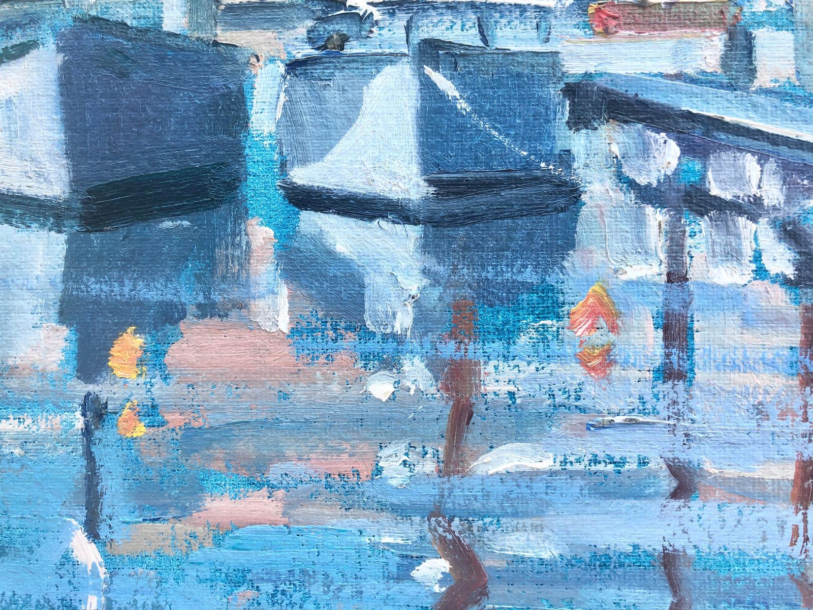 Rafael Duran Benet Mediterranean Harbor Oil Painting Marina Boats Port Coastal Landscape 1990s photo Art
