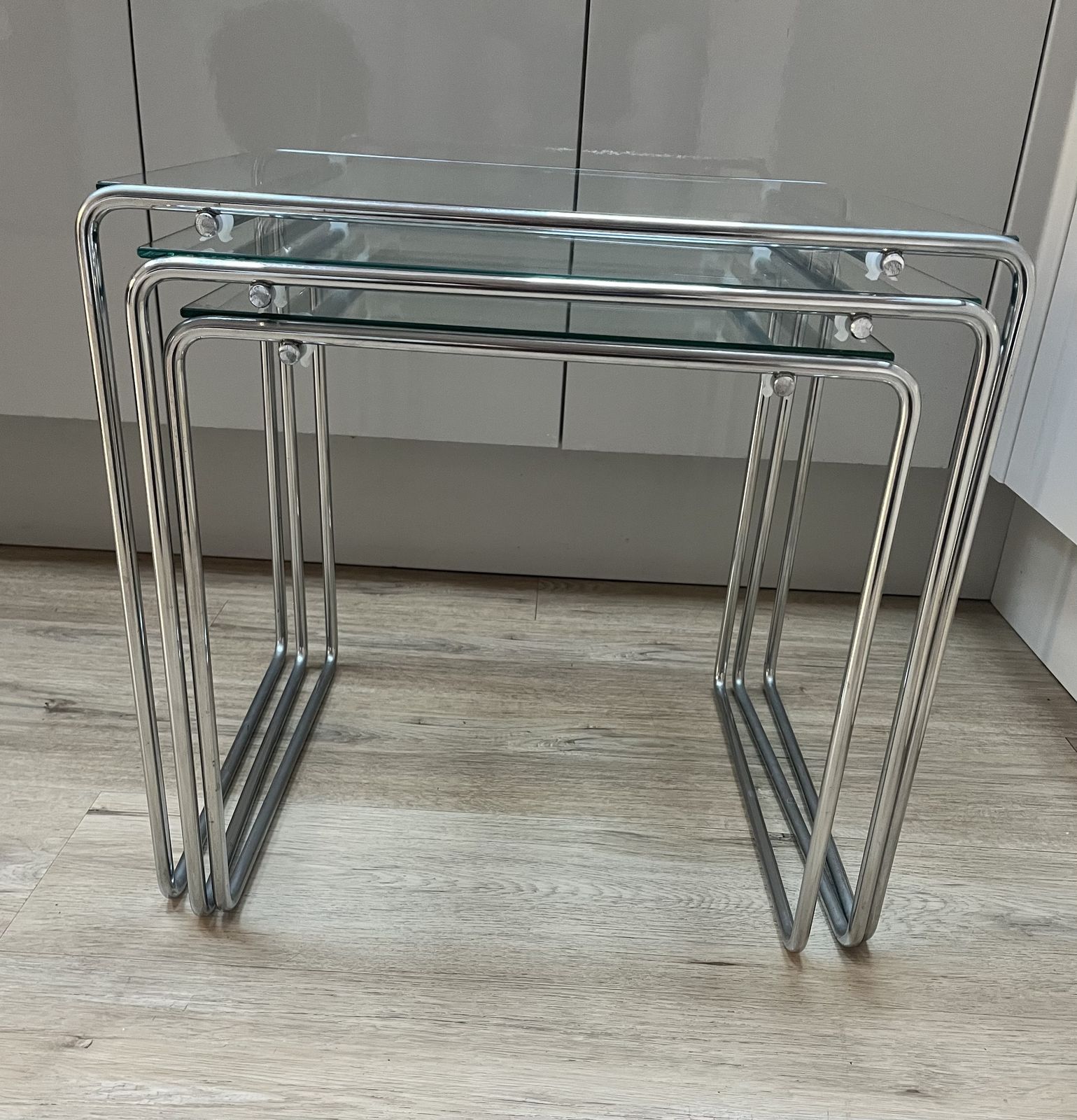 1980s Marcel T Nesting Tables By Kazuhide Takahama For Cassina Italy Clear Glass photo furniture
