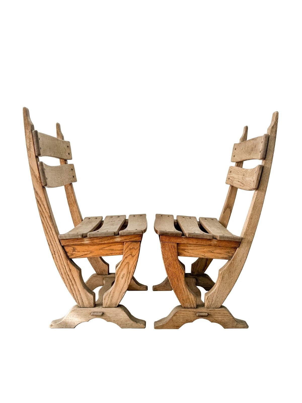 Pair Of Solid Oak Chairs Dittmann & Co Brutalist Mid Century 1970’s Weathered photo for sale