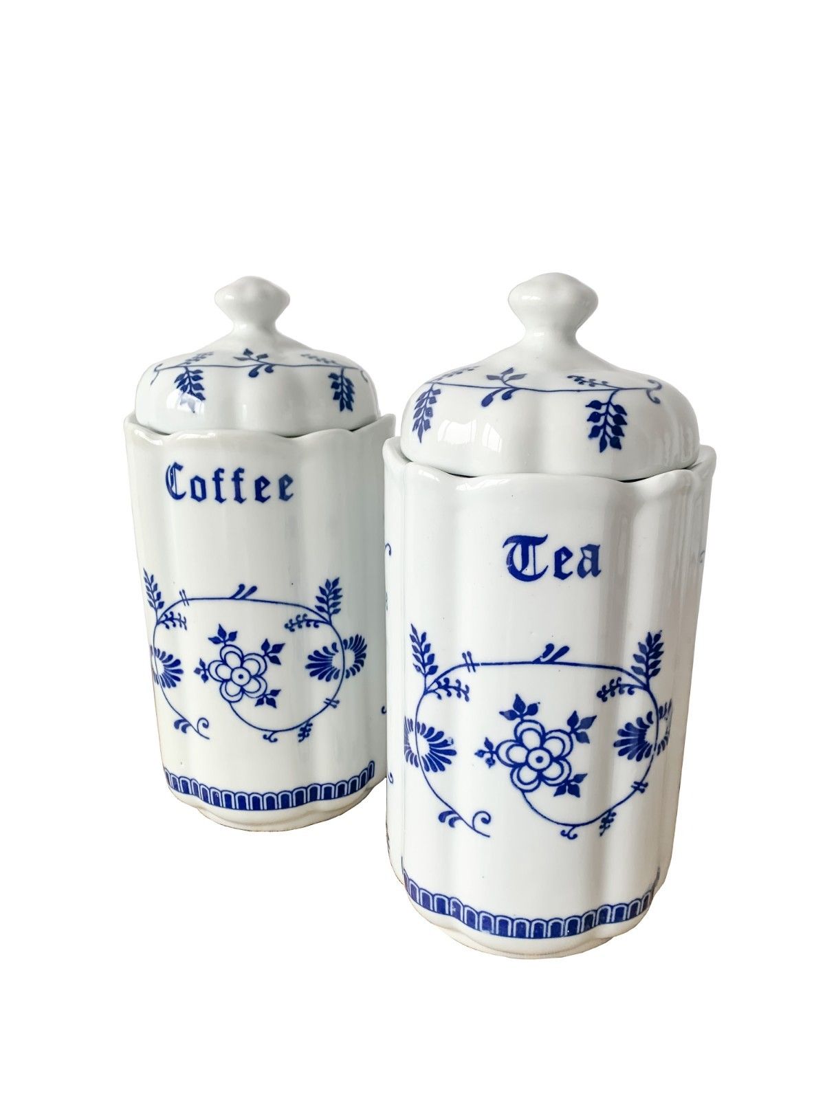Tc Caddies Floral Blue & White Ceramic Stamped Mid Century 1950s Rare Full Set photo Home Decor