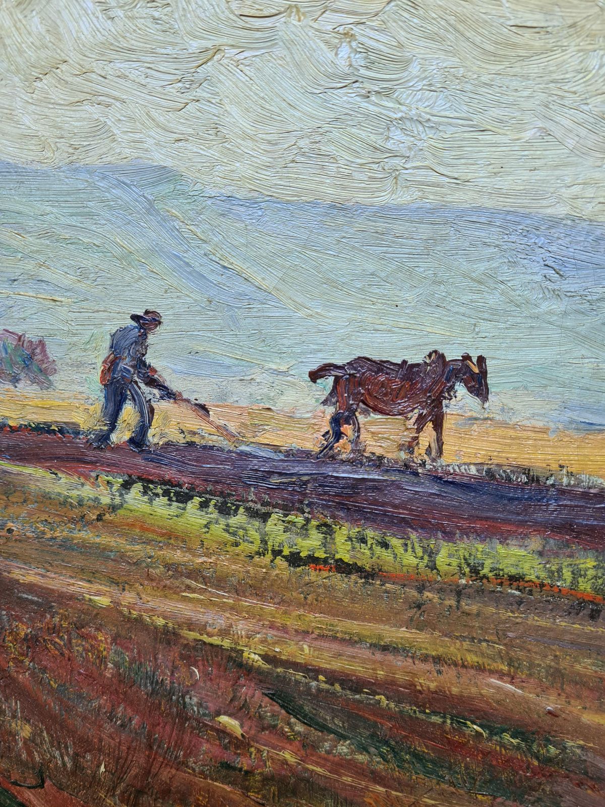 René Seyssaud, French Fauvist Oil On Canvas Landscape, Men Ploughingthe Fields photo Art
