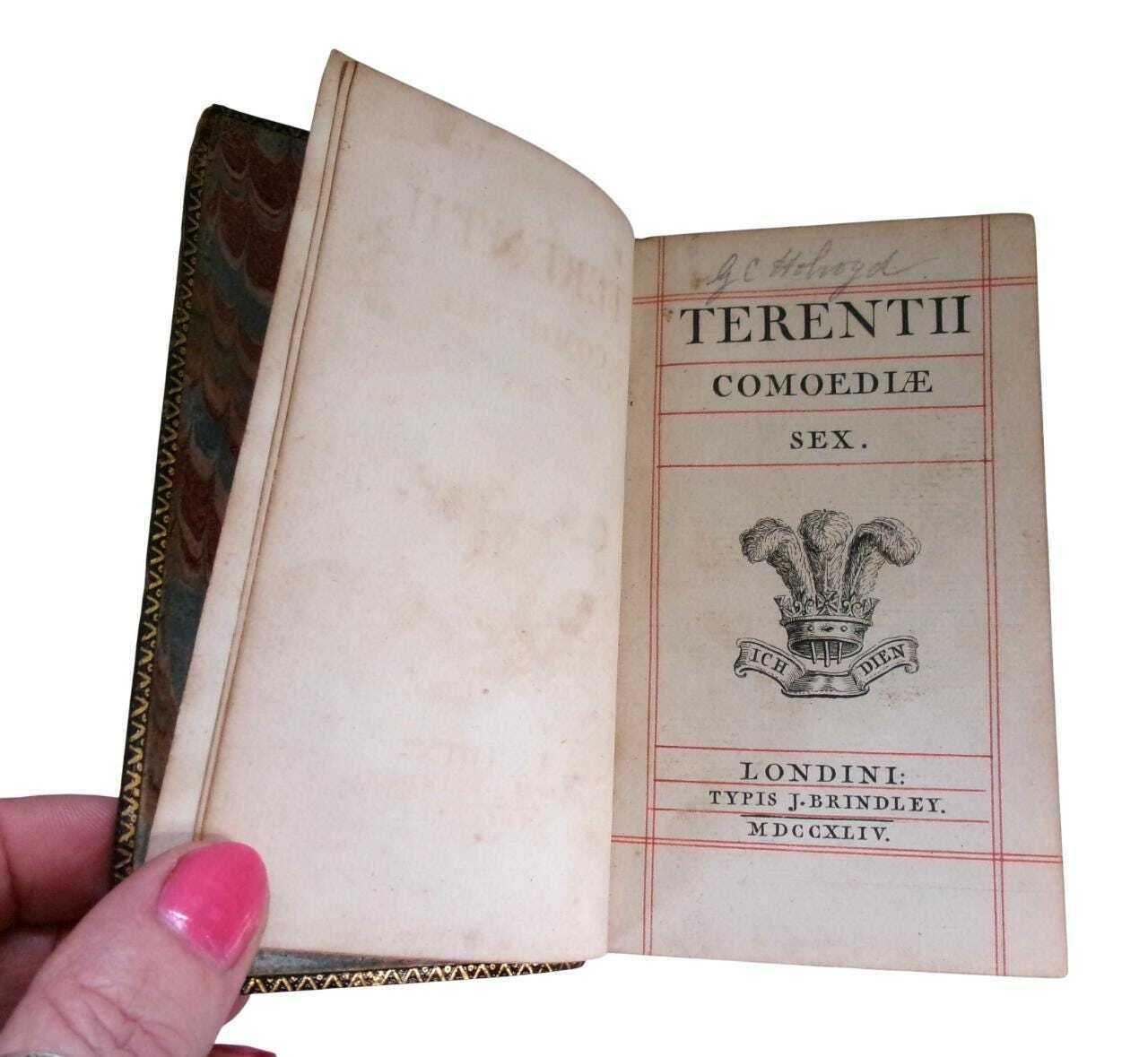 1744 Roman Plays: Terentii Comoediae Sex, Small Leather Bound Latin Text, Terence's Six Comedies photo Home Decor