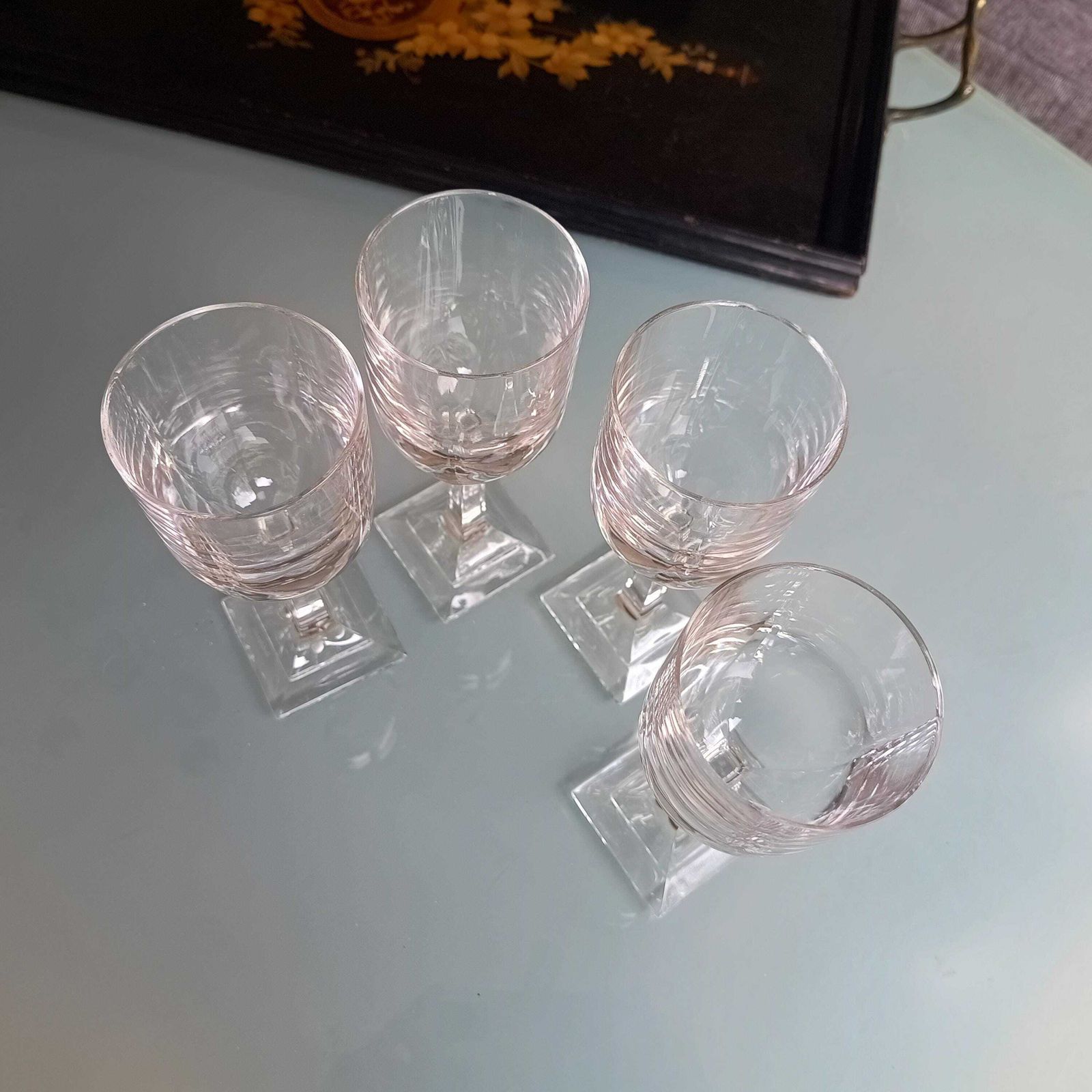 95.0 Vintage Villeroy And Boch Set Of 4 Crystal Wine Glasses: Orangerie Collection Geometric Foot photo