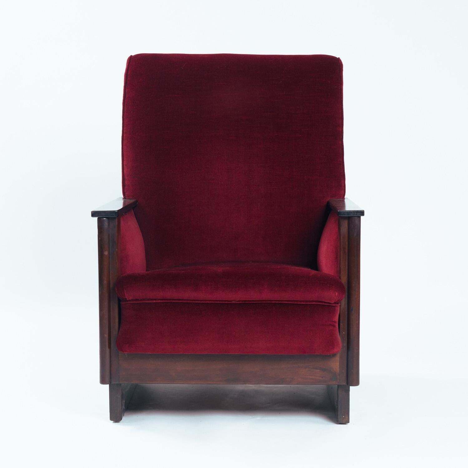 2 Red Velvet Amsterdam School Art Deco Chairs, The Netherlands, 1930s photo Furniture