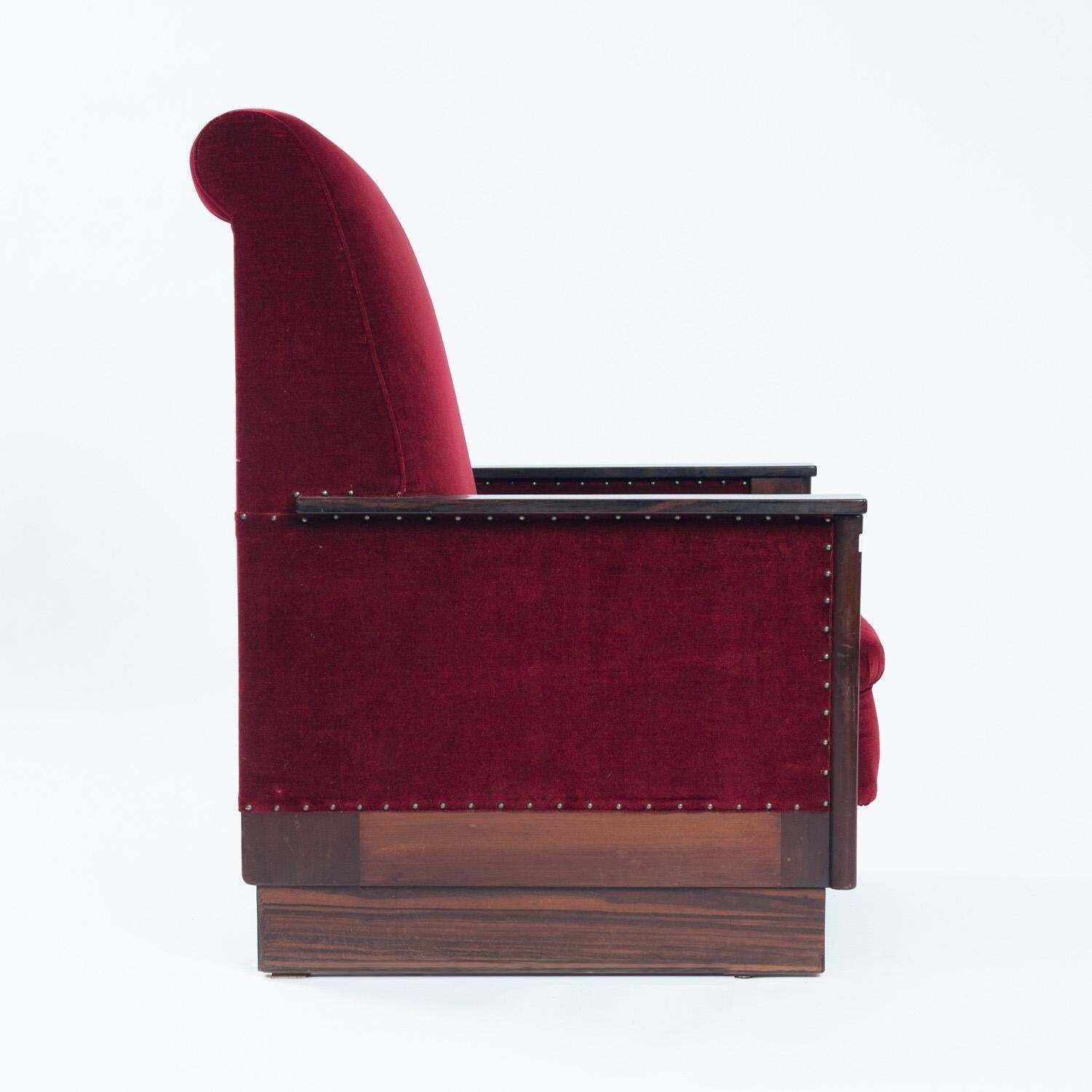 2 Red Velvet Amsterdam School Art Deco Chairs, The Netherlands, 1930s photo buy