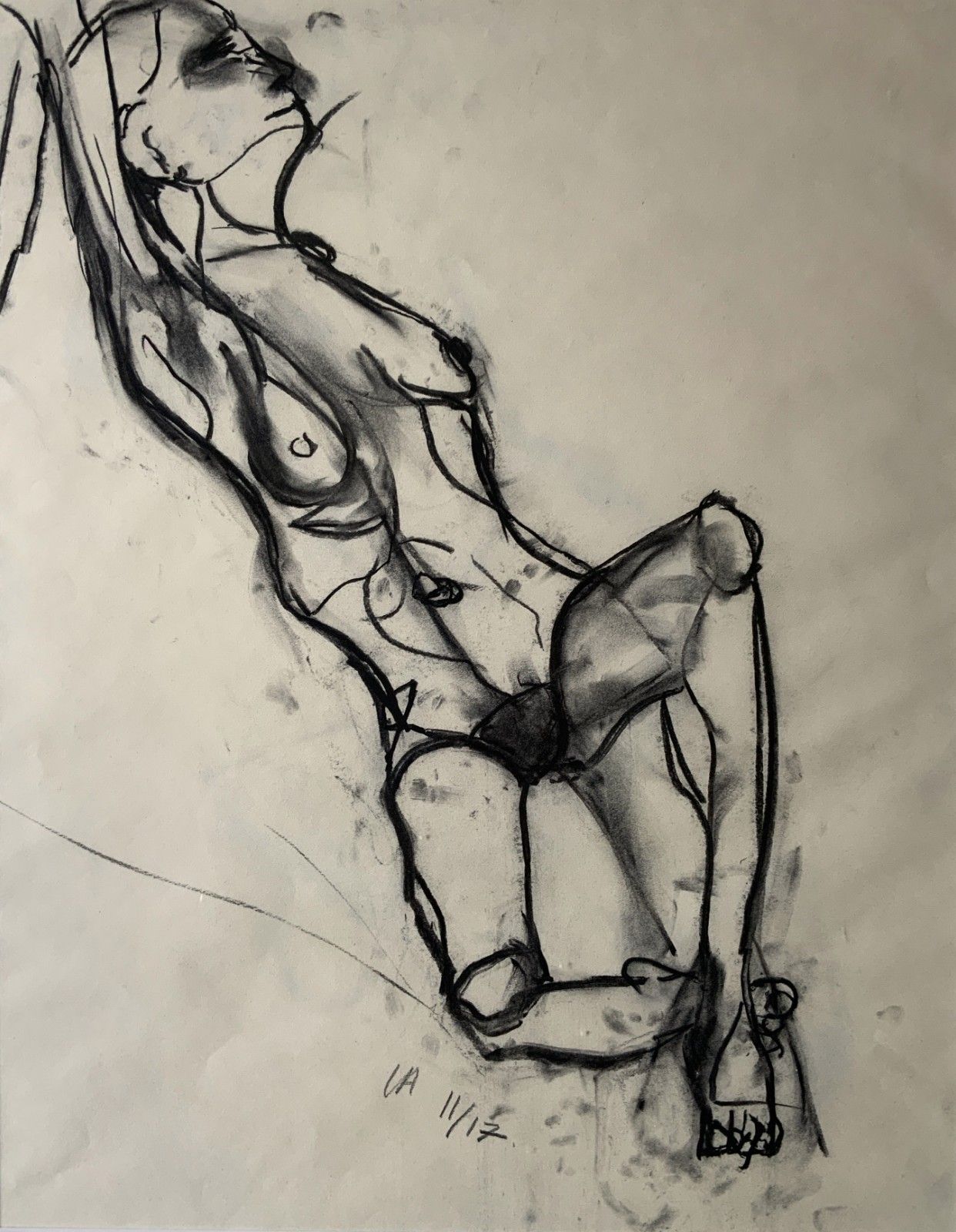 Abstract Female Nude Charcoal Portrait Painting British Contemporary School photo for sale