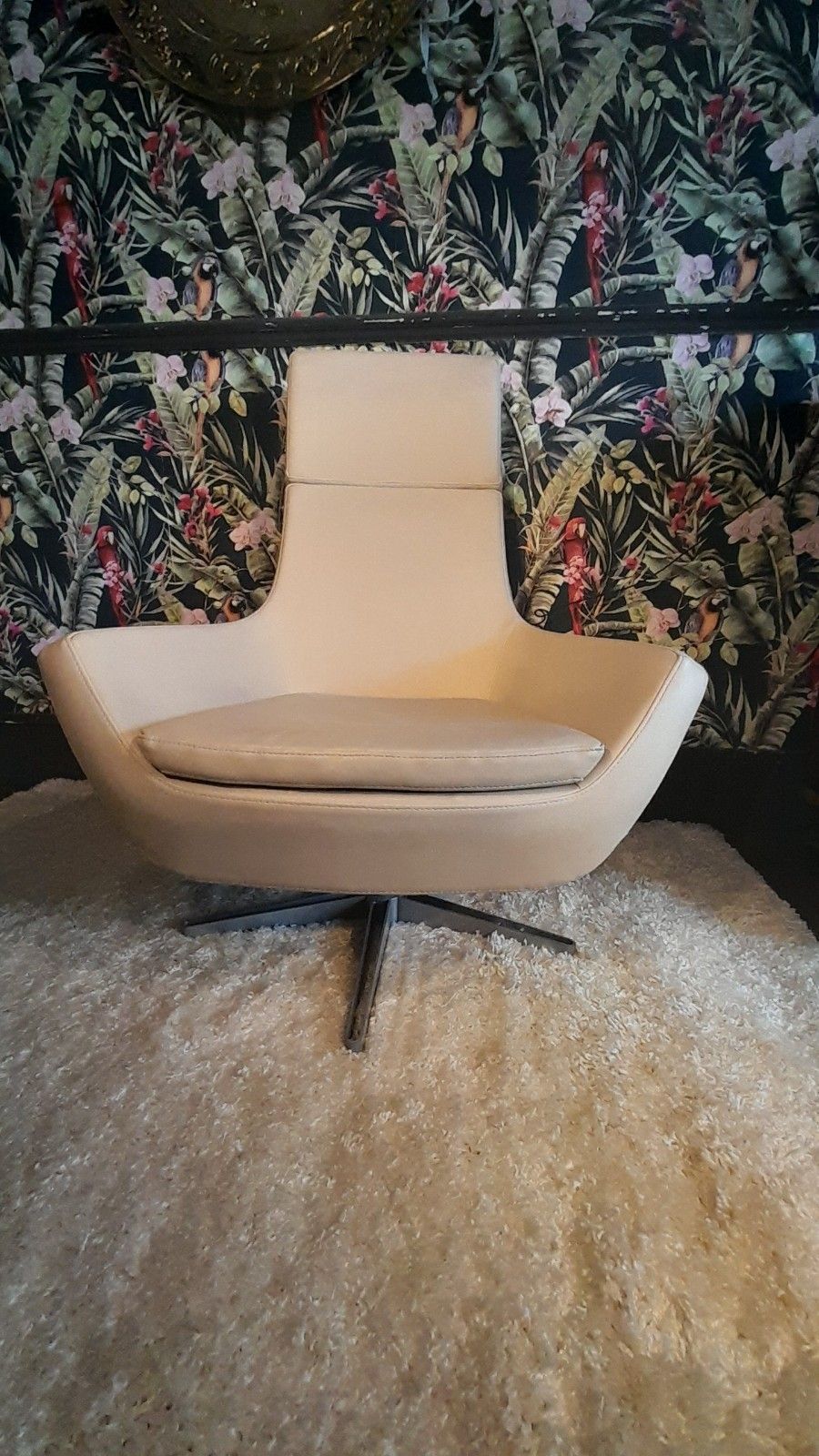 Stylish High Quality Scandinavian Cream Leather Swivel Chair By "Swedese" photo furniture