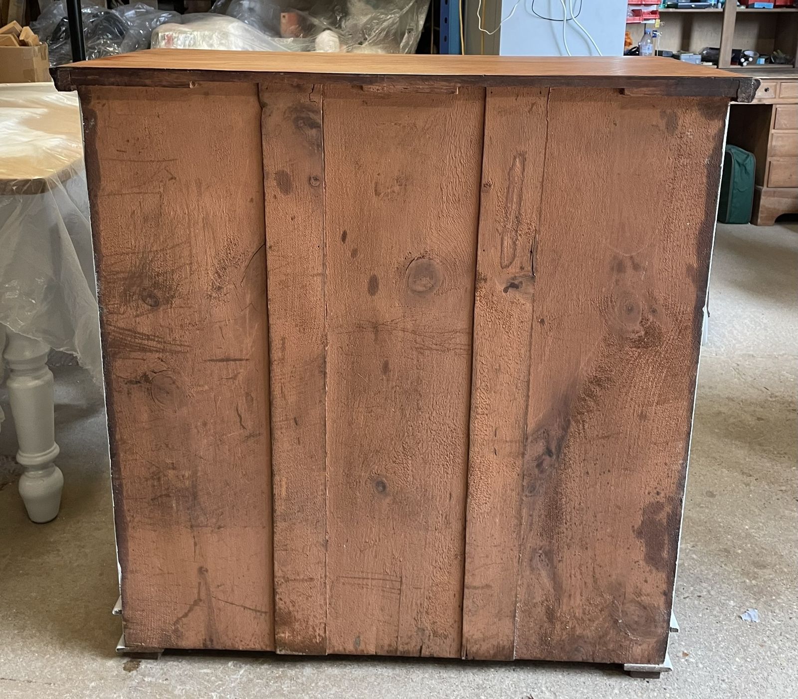 Rustic Farmhouse Chest Of Drawers – Painted Taupe & Natural Wood, Brass Details photo furniture