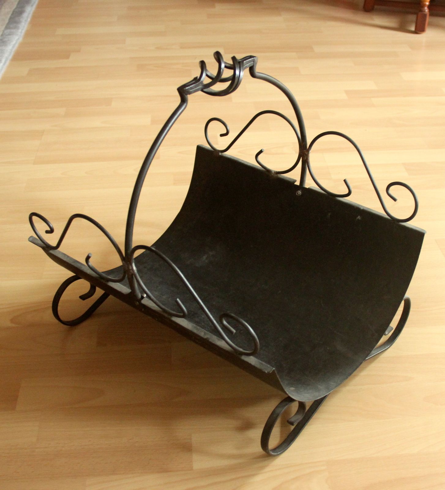 Handmade Firewood Basket   Made Of Wrought Iron And Metal   Vintage photo for sale