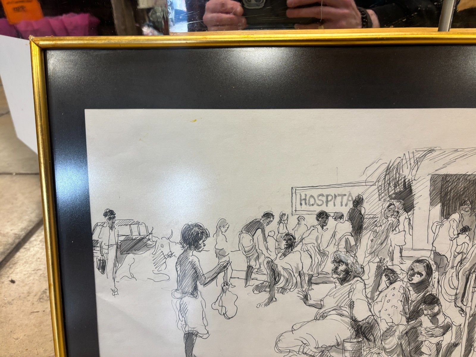 Trio Of Original Line Drawings Of Indian Scenes By Richard Kennedy Framed photo for sale