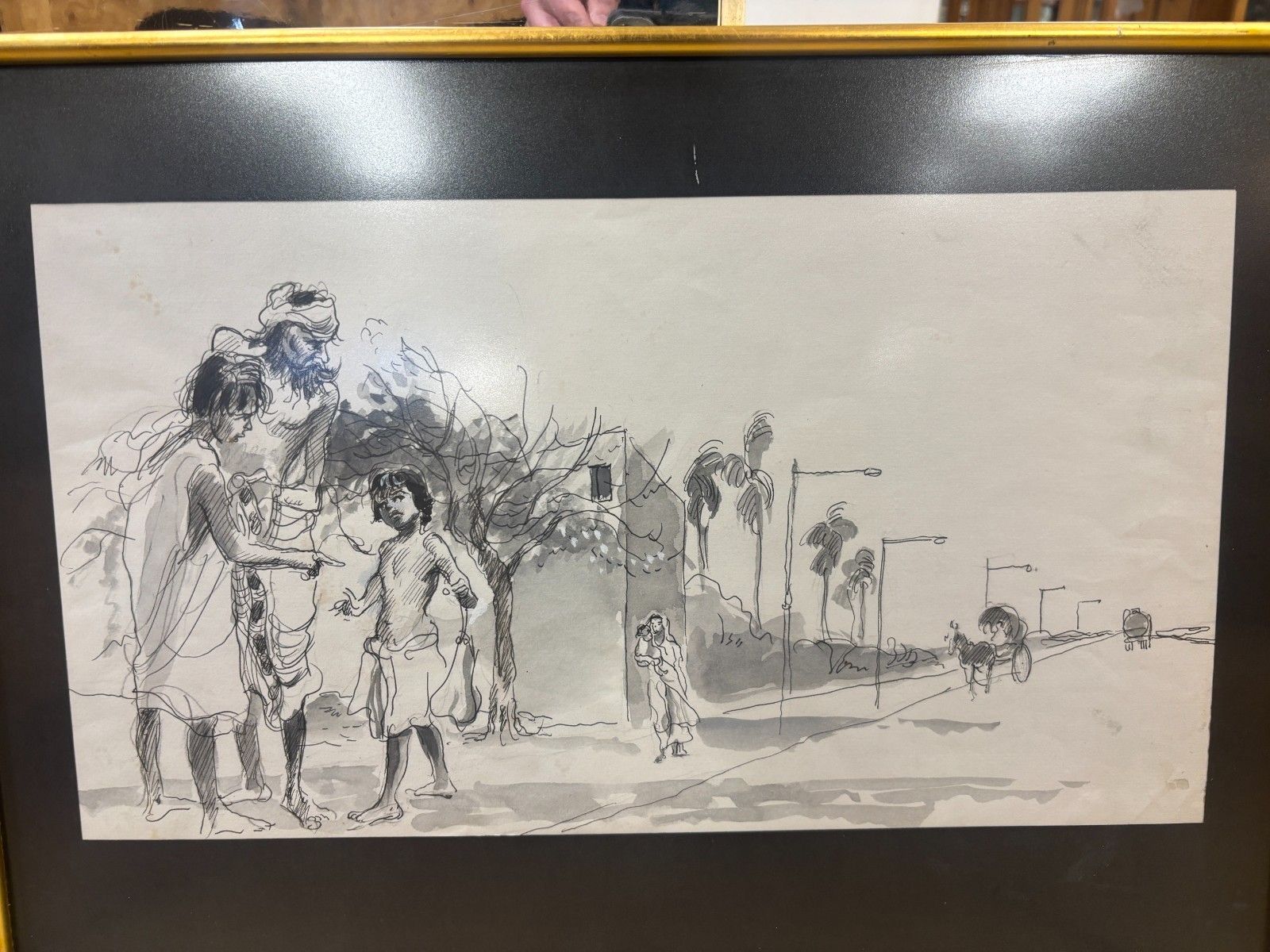 photo furniture Trio Of Original Line Drawings Of Indian Scenes By Richard Kennedy Framed