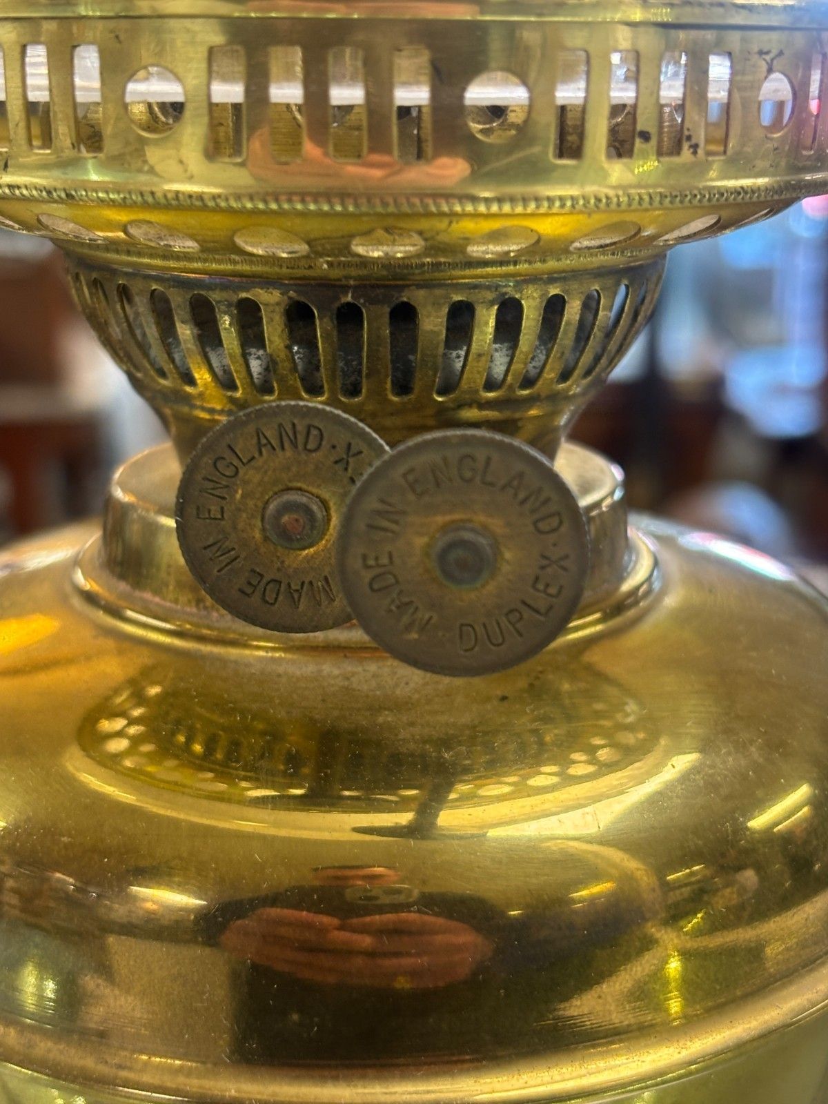 Vintage Duplex Double Wick Brass Oil Lamp With Flute & Frosted Shade photo 65.0