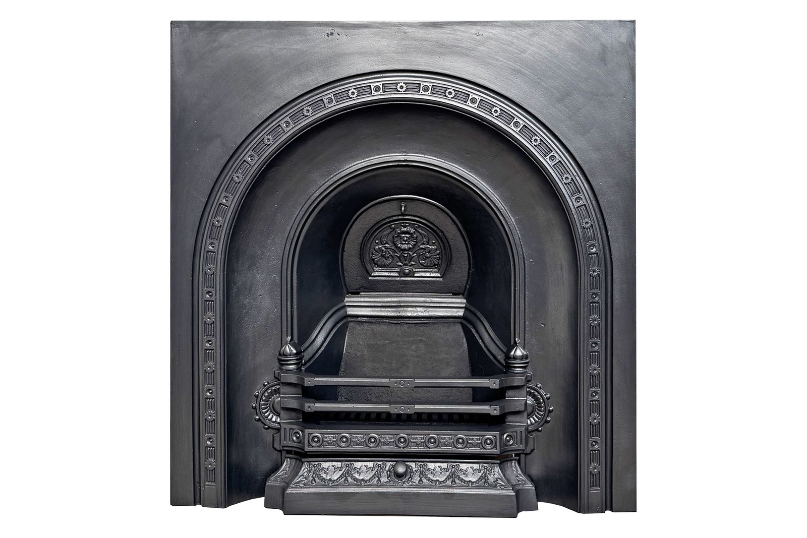 Antique Mid Victorian Ornate Cast Iron Arched Fireplace Insert photo vintage