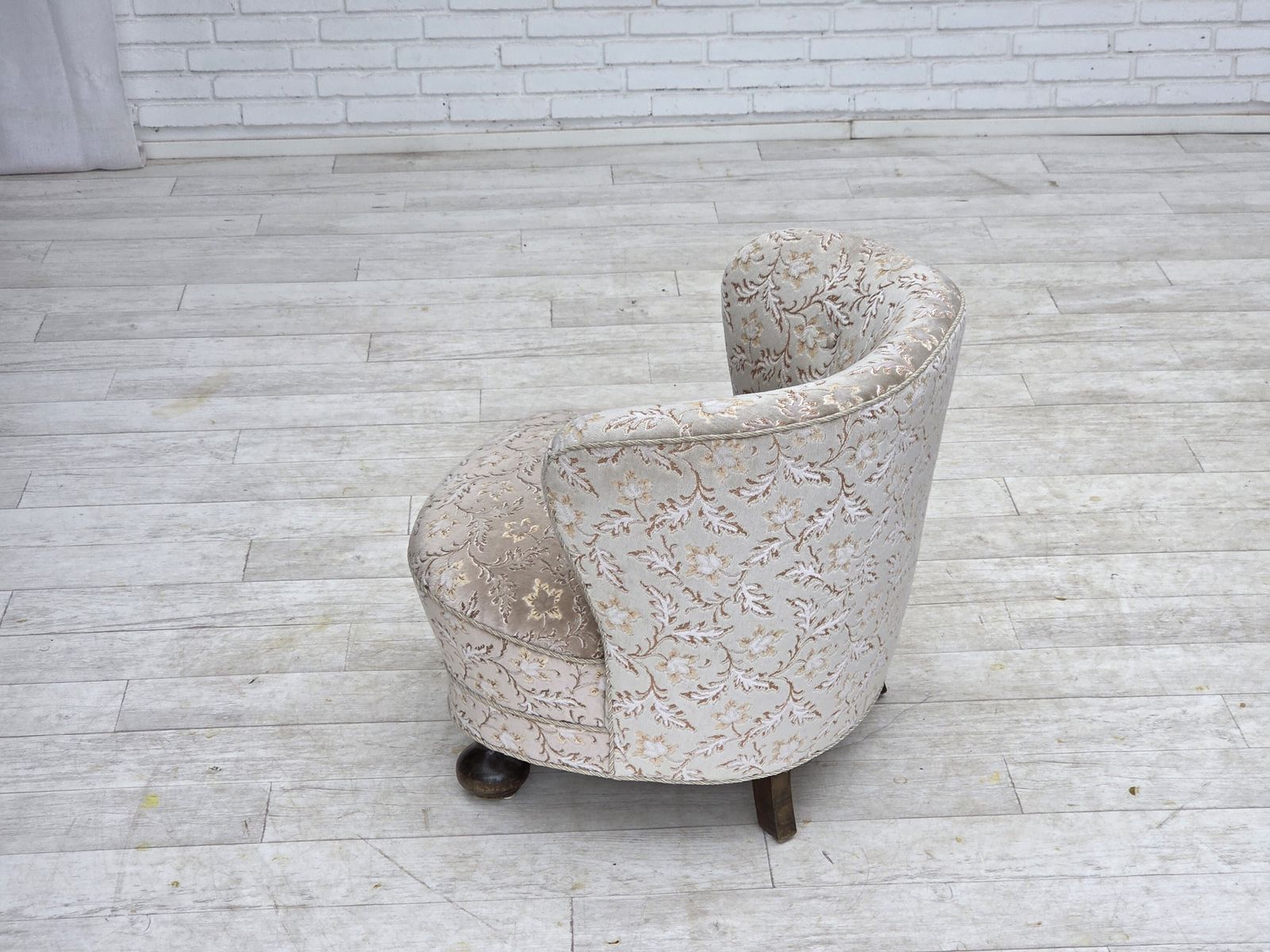 990.0 1970s, Danish Curved Armchair, Original Light Green/Gray Furniture Velour. photo