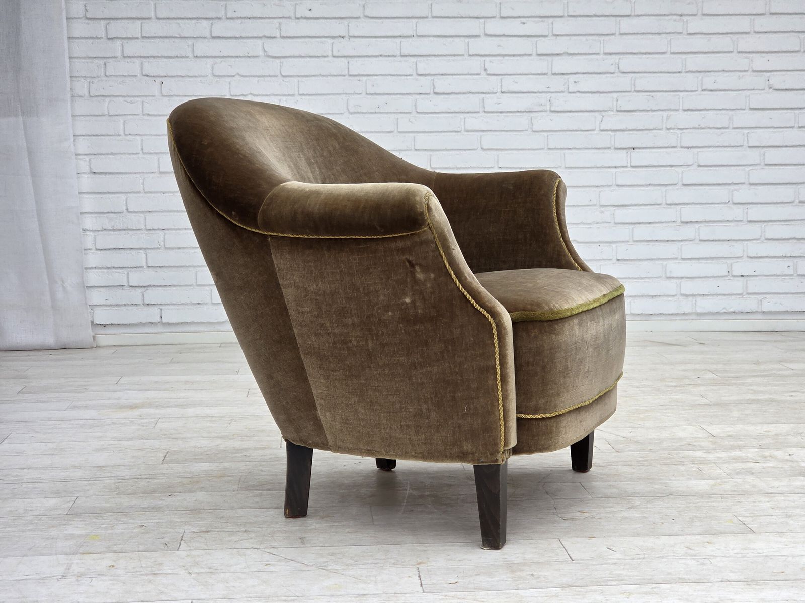 1960s, Danish Armchair, Original Green Furniture Velour. photo buy